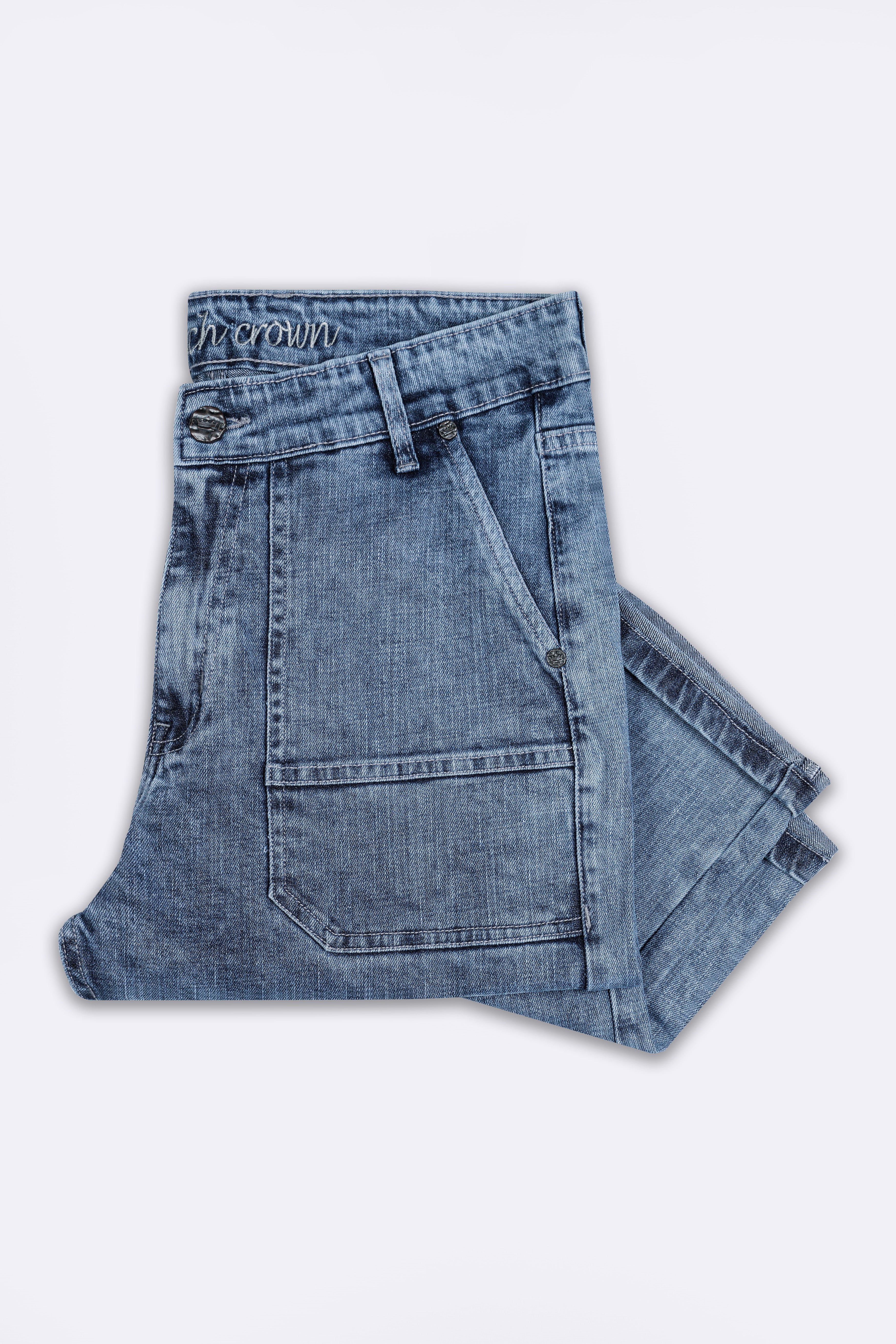 Gothic Blue Acid Wash Stretchable Cargo Denim J263-30, J263-32, J263-34, J263-36, J263-38, J263-40