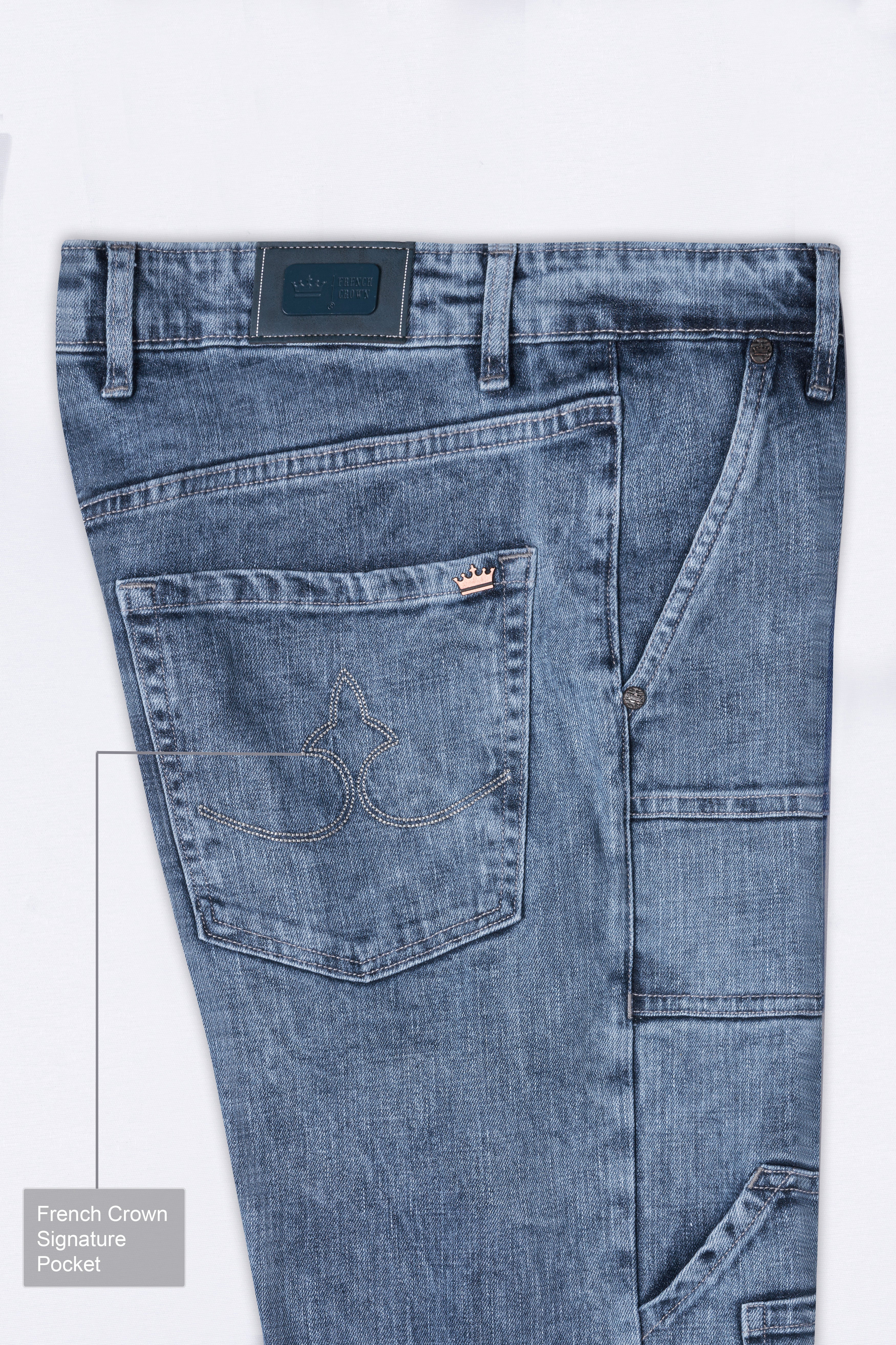 Gothic Blue Acid Wash Stretchable Cargo Denim J263-30, J263-32, J263-34, J263-36, J263-38, J263-40