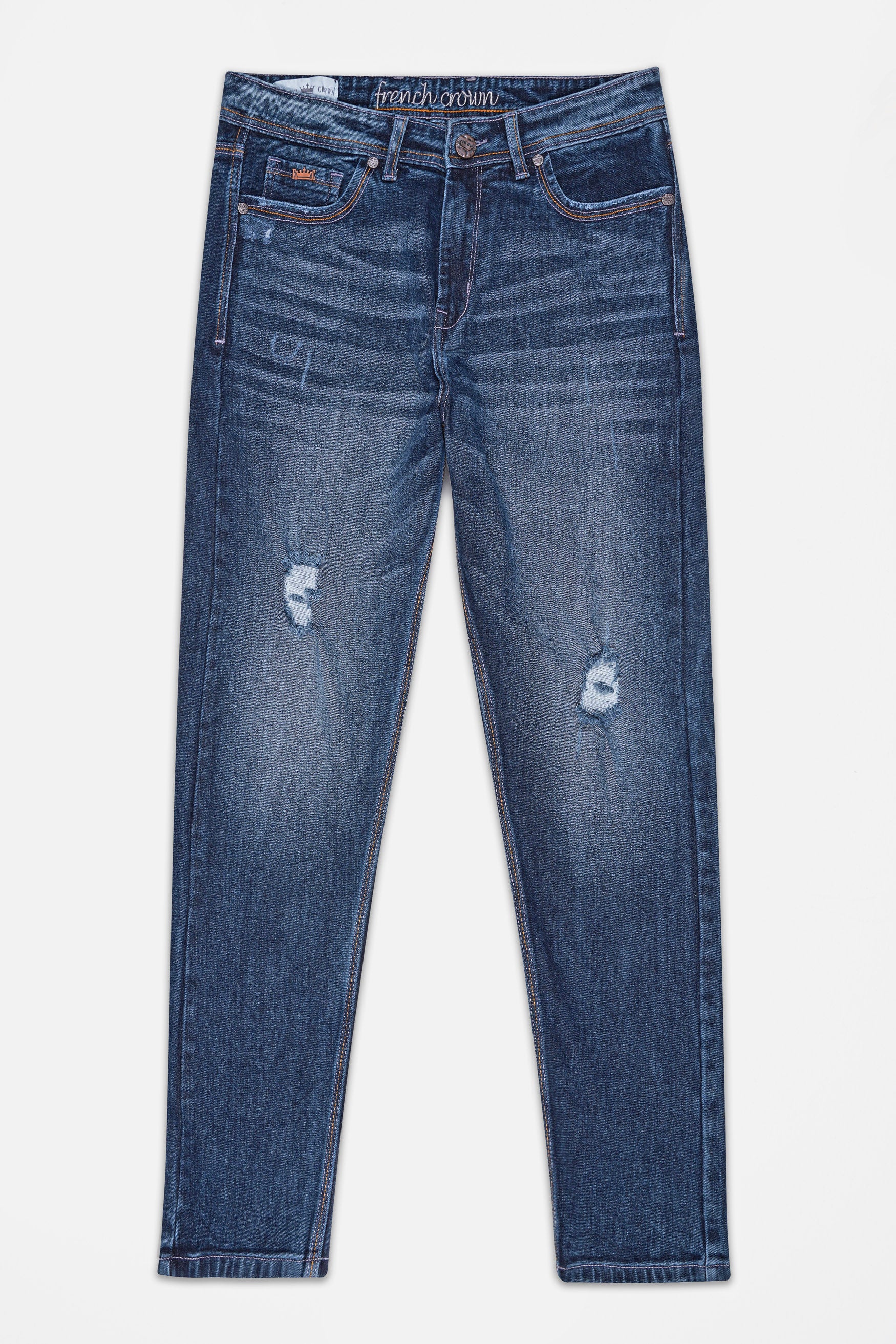 Fiord Blue Stone Wash Mildly Distressed Denim