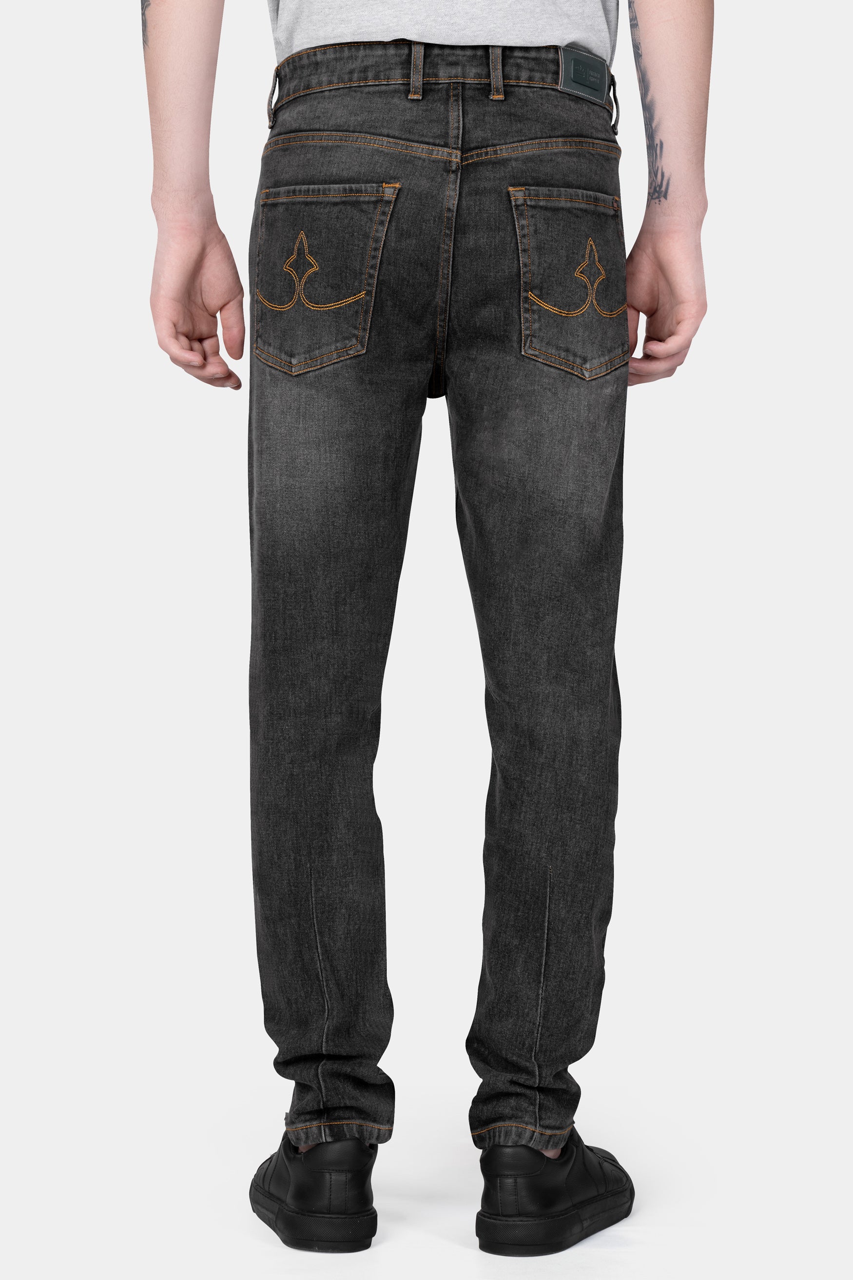 Charcoal Gray Whiskering Wash Mildly Distressed Stretchable Denim