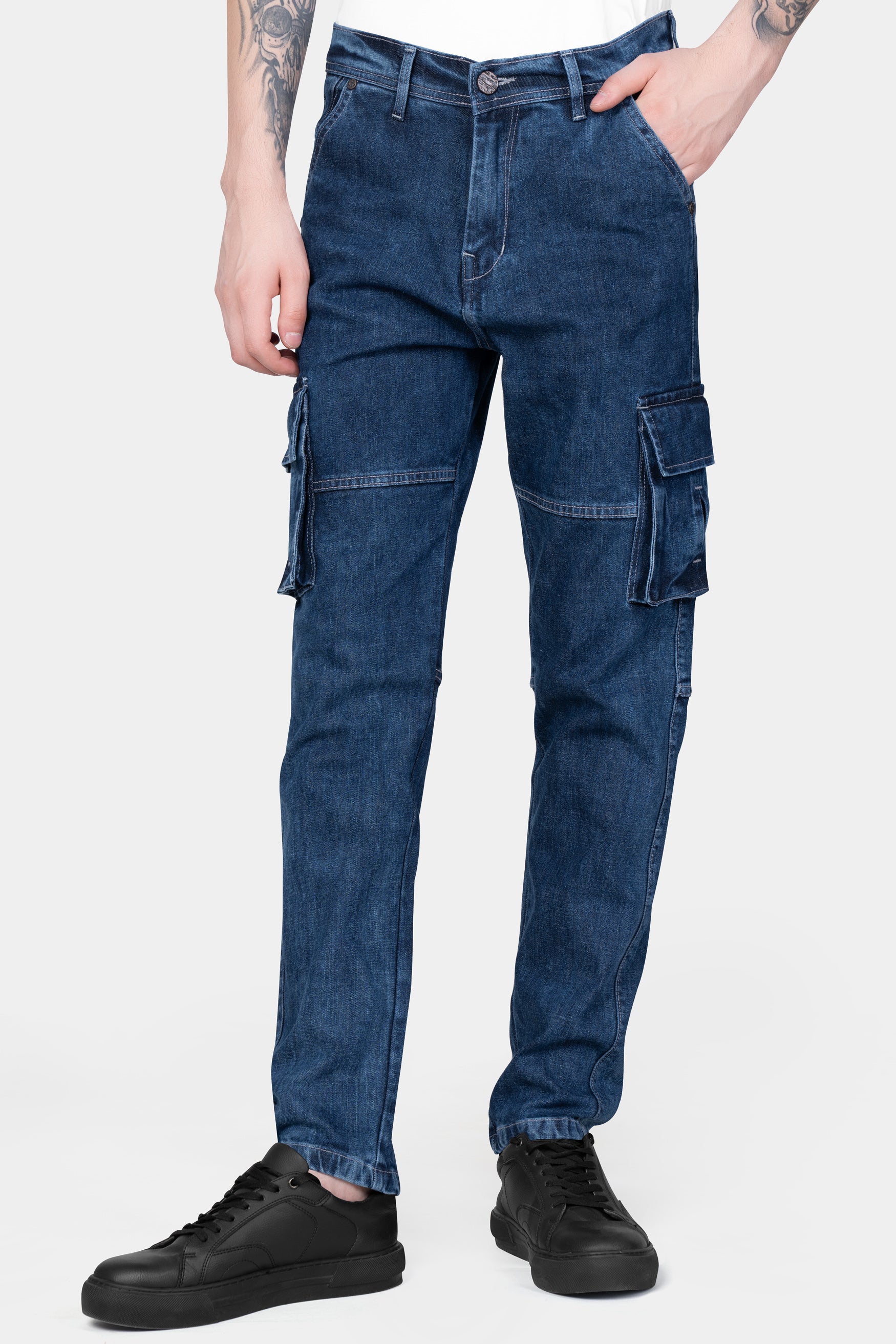 Nile Blue Stone Wash Cargo Denim