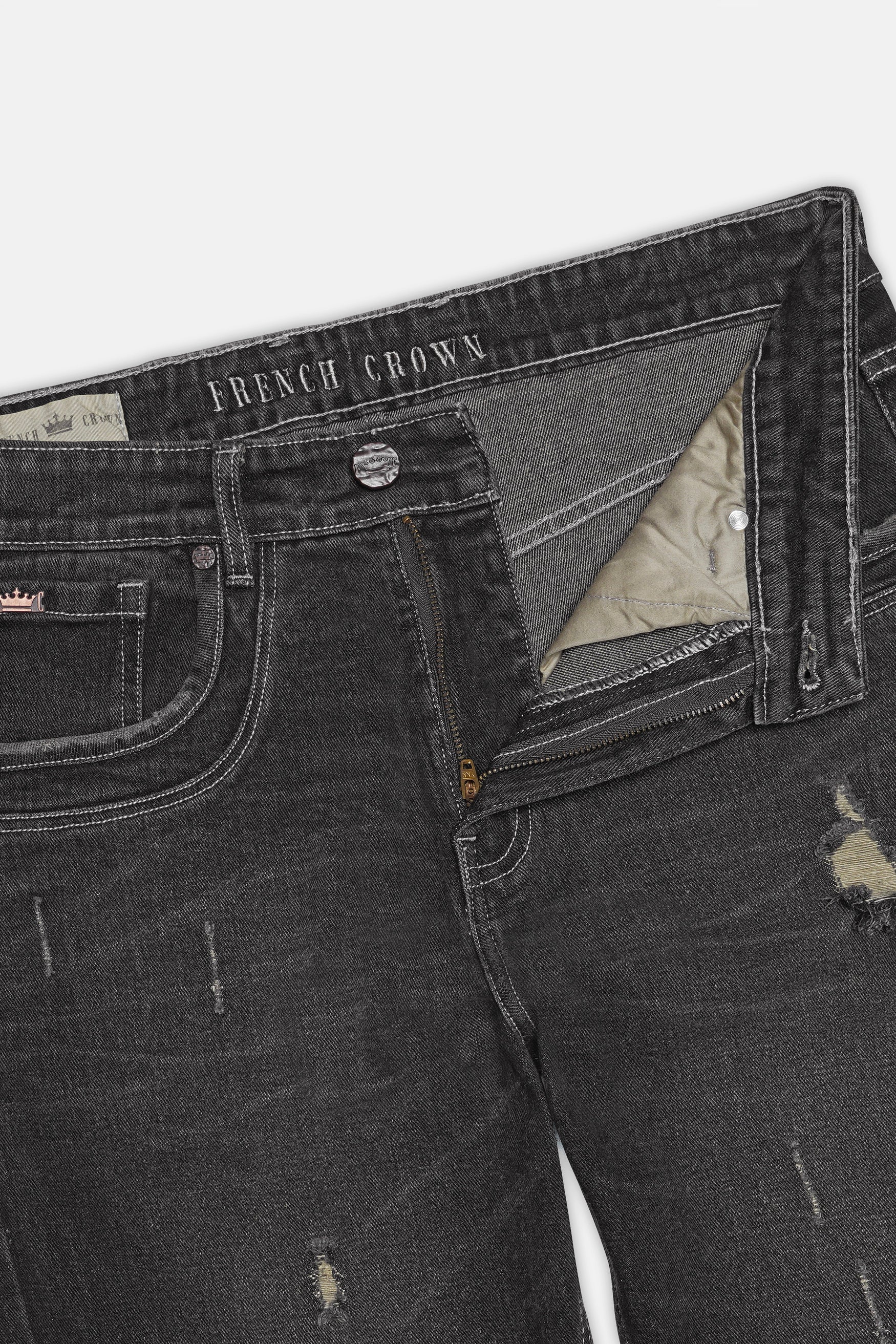 Gravel Gray Whiskering Wash Mildly Distressed Denim
