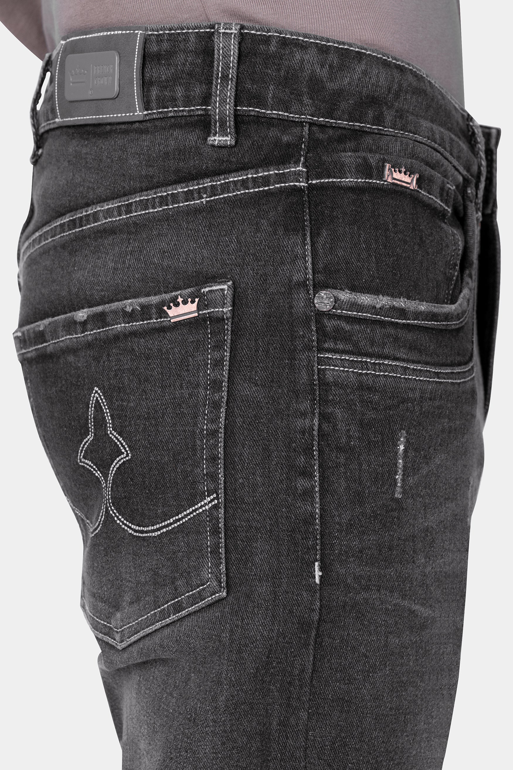 Gravel Gray Whiskering Wash Mildly Distressed Denim