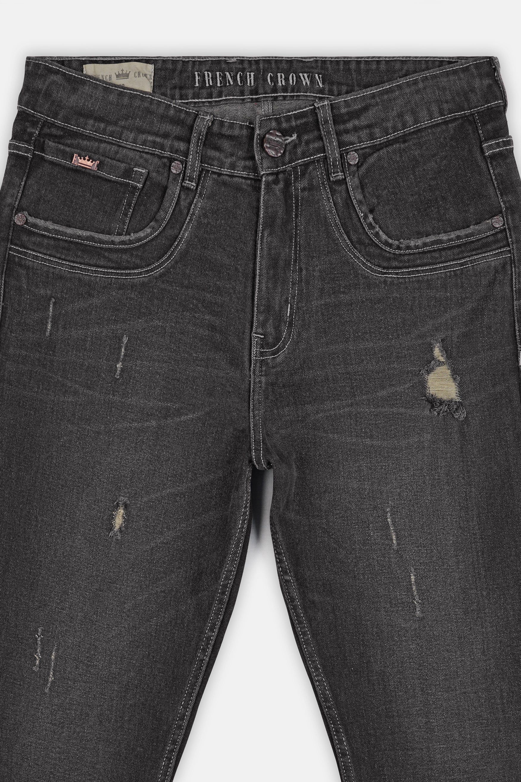 Gravel Gray Whiskering Wash Mildly Distressed Denim
