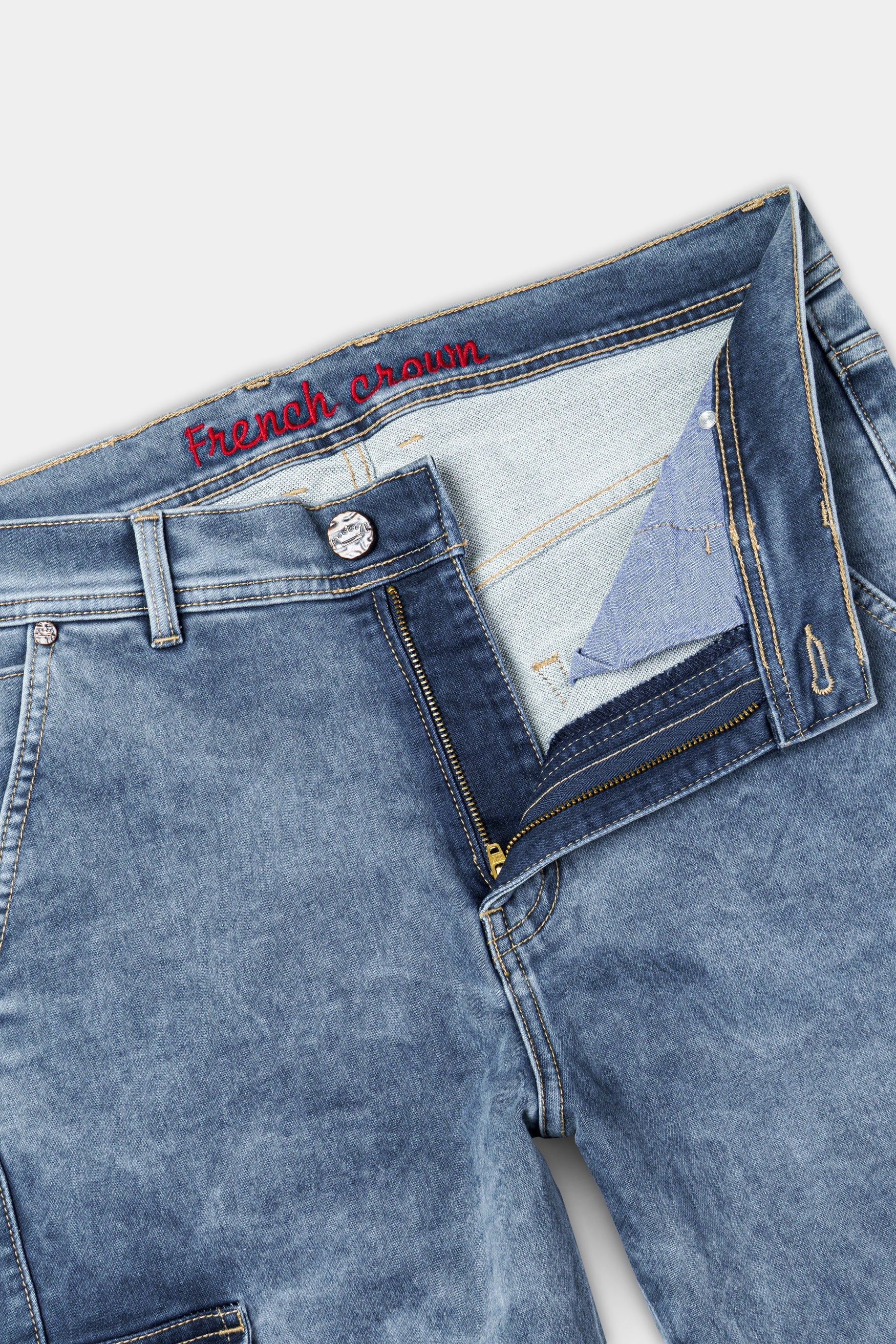 Cyan Blue with Camouflage Cargo Pocket Designer Stretchable Denim