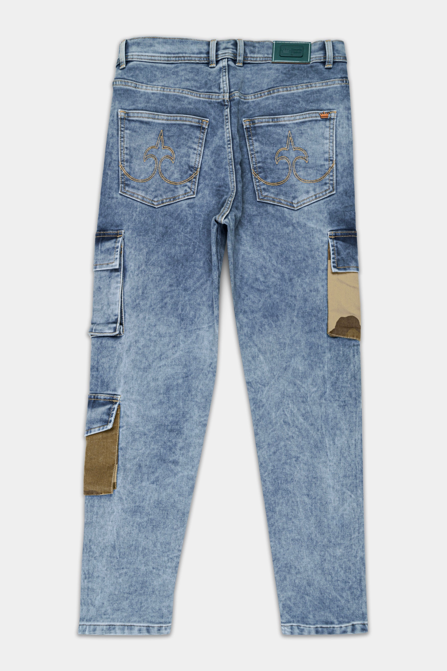 Cyan Blue with Camouflage Cargo Pocket Designer Stretchable Denim