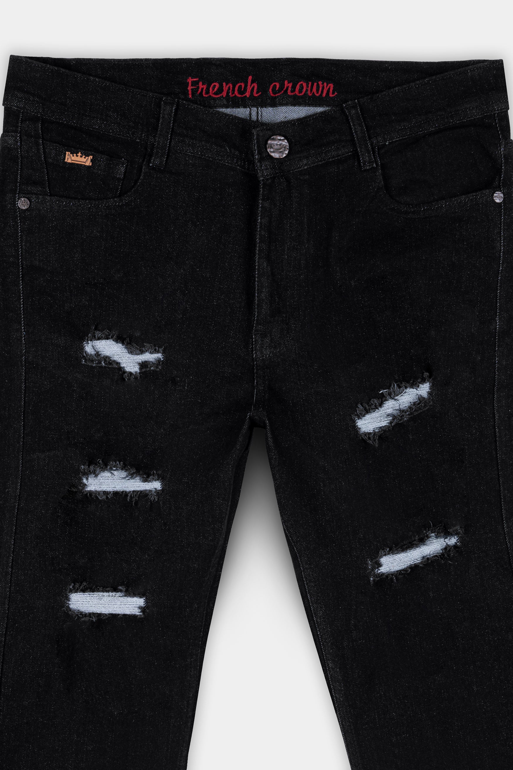 Jade Black Mildly Distressed Rinse Wash Denim