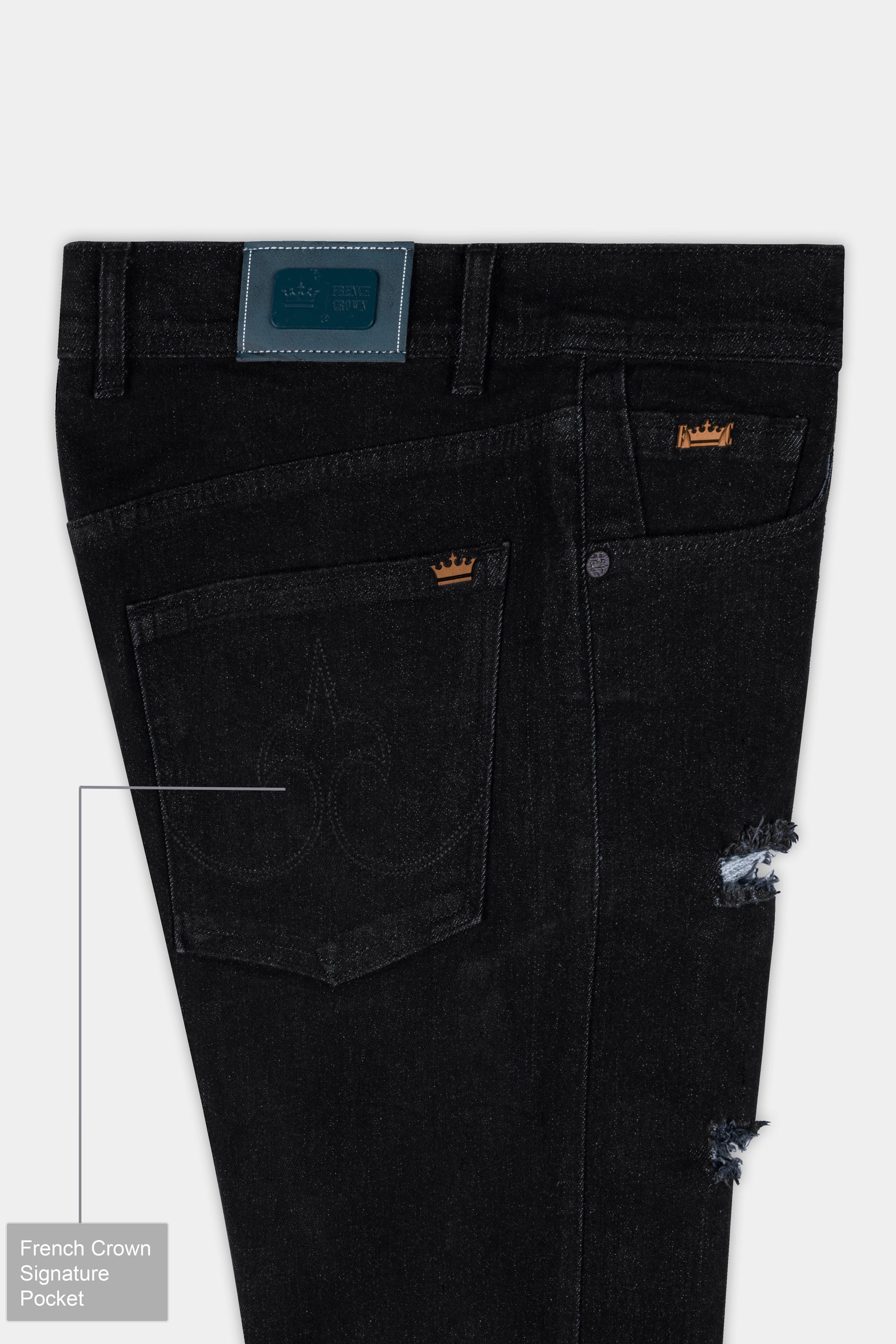Jade Black Mildly Distressed Rinse Wash Denim