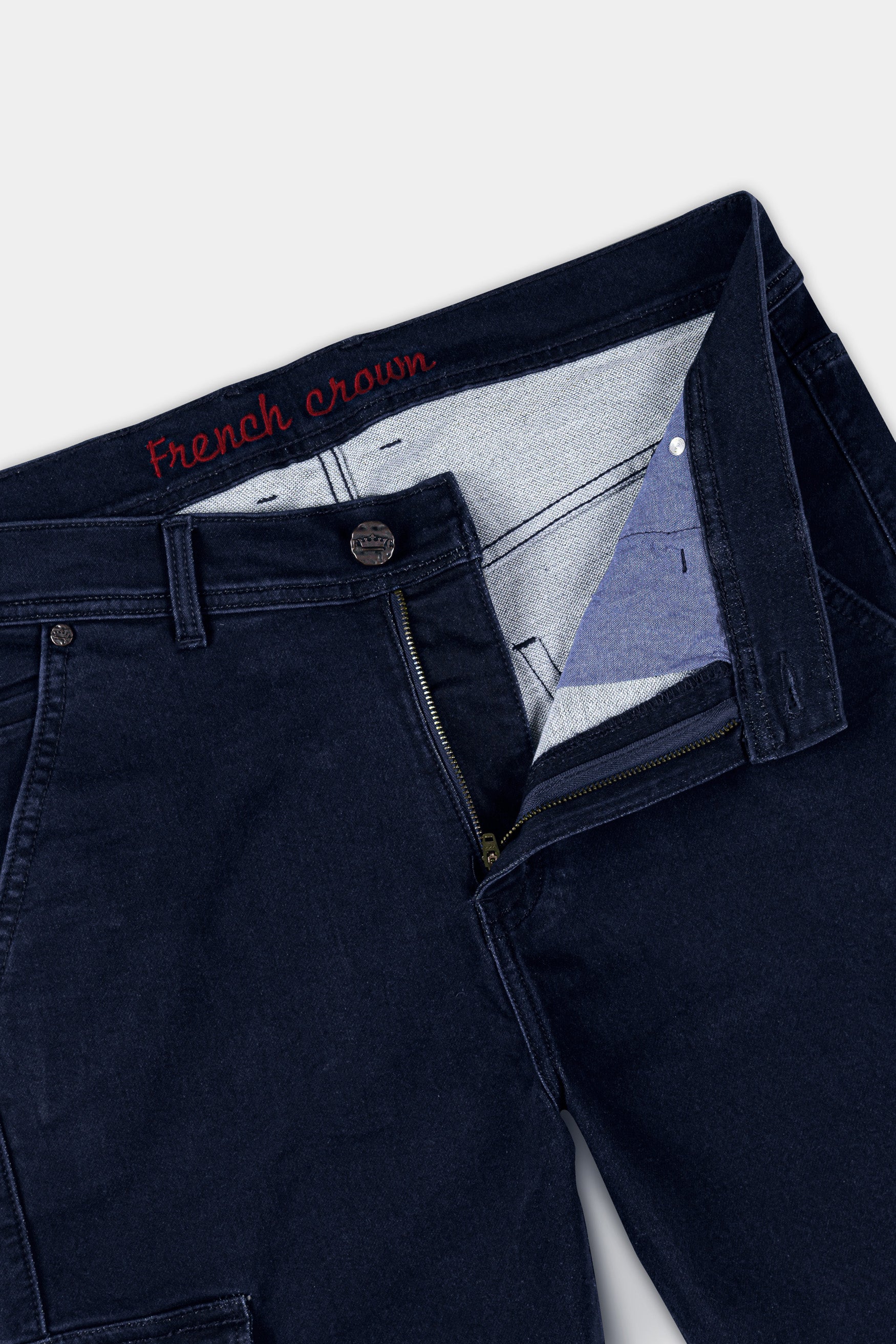 Space Blue Designer Camouflage Cargo Pockets Stretchable Denim