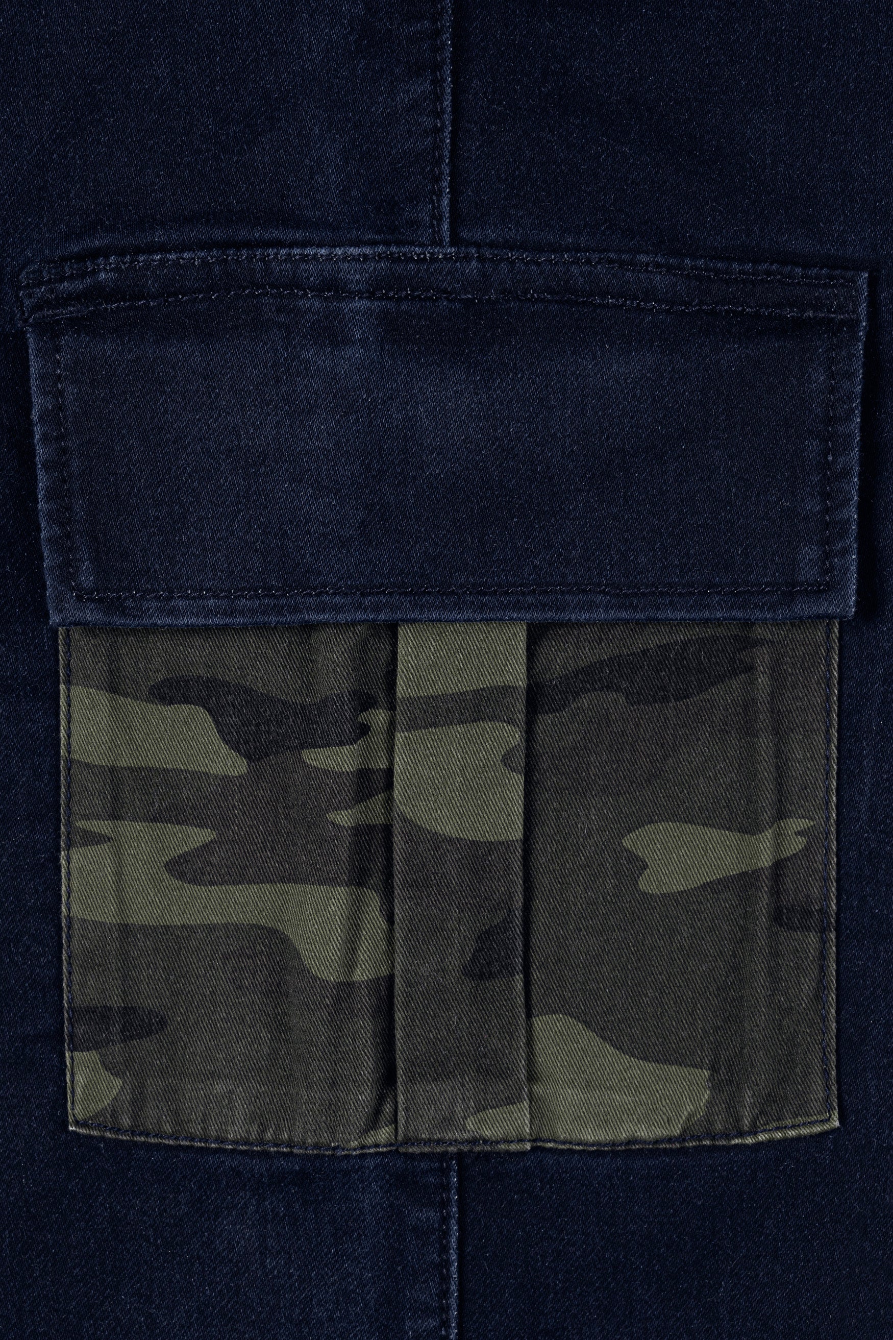 Space Blue Designer Camouflage Cargo Pockets Stretchable Denim