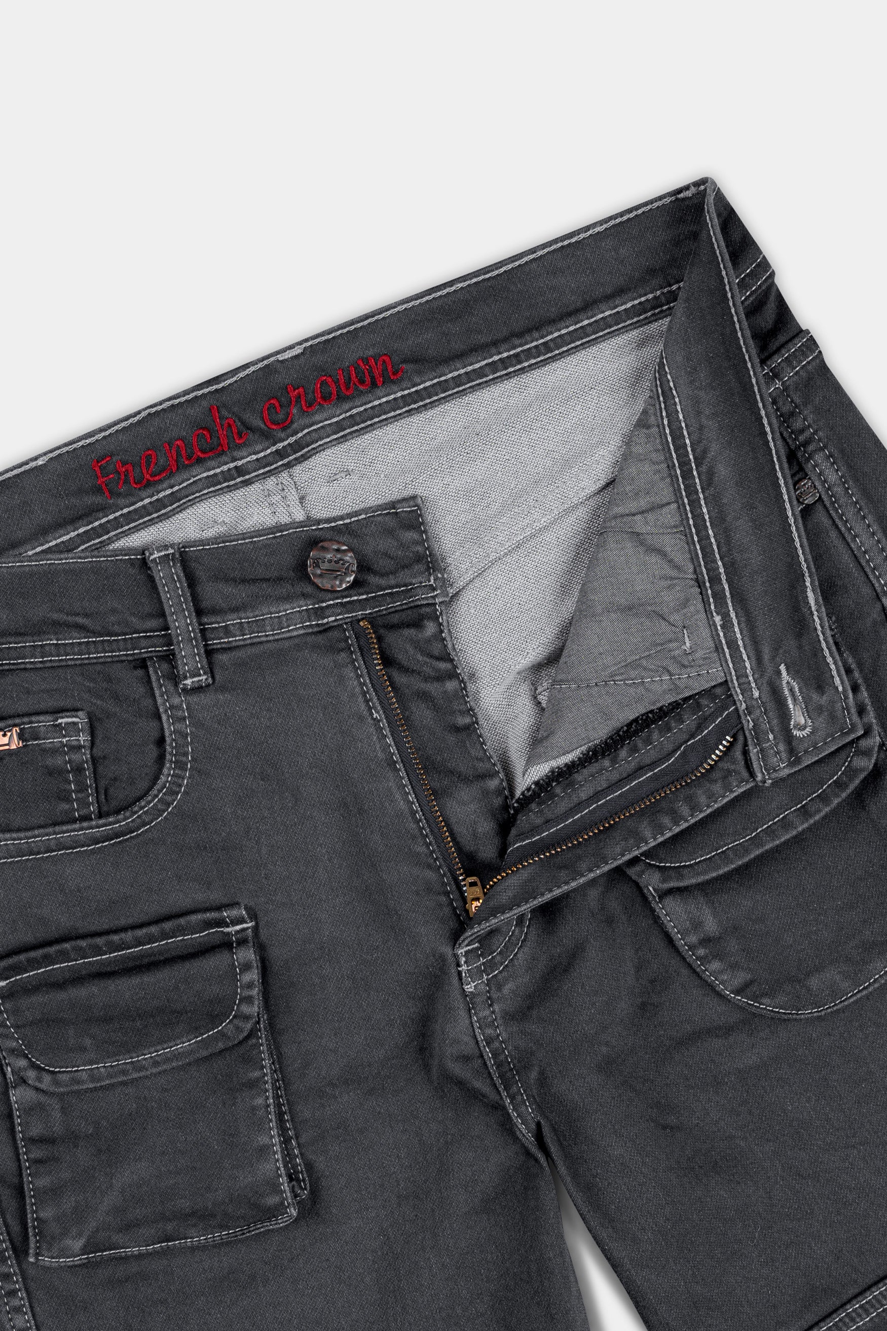 Charcoal Gray Rinse washed Cargo Denim