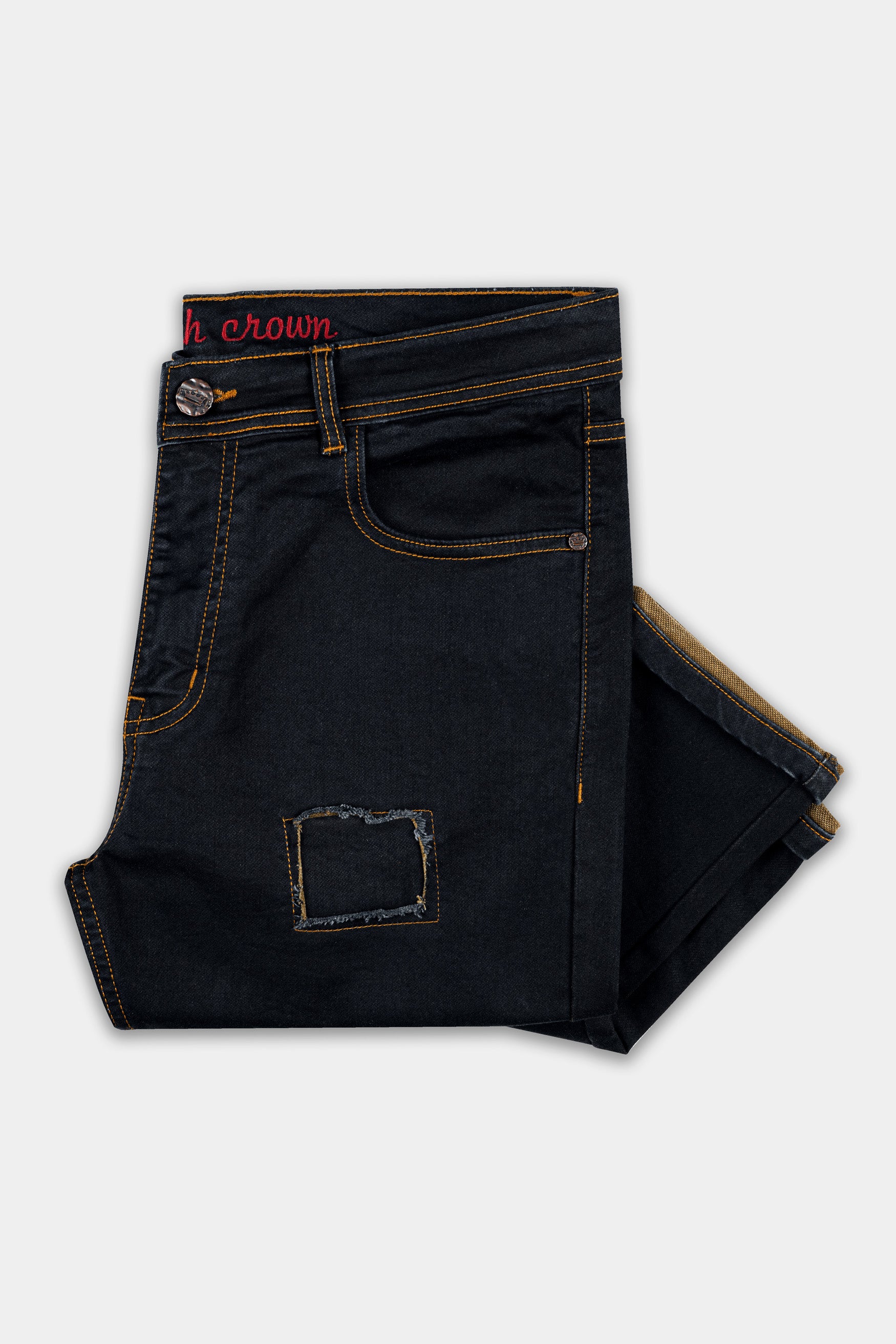 Jade Black Mildly Distressed Stretchable Denim