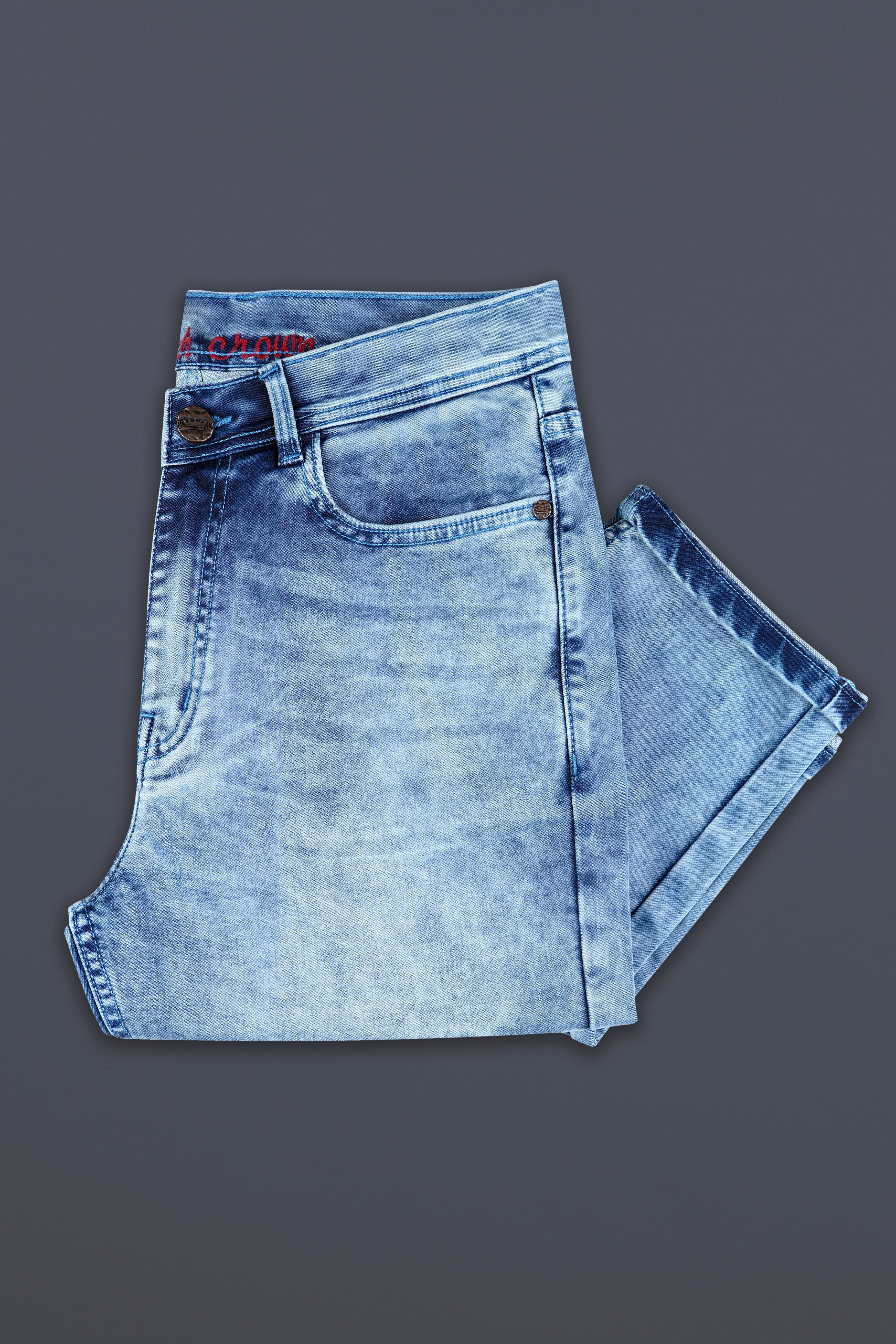 Pigeon Blue Whiskering Washed Stretchable Denim