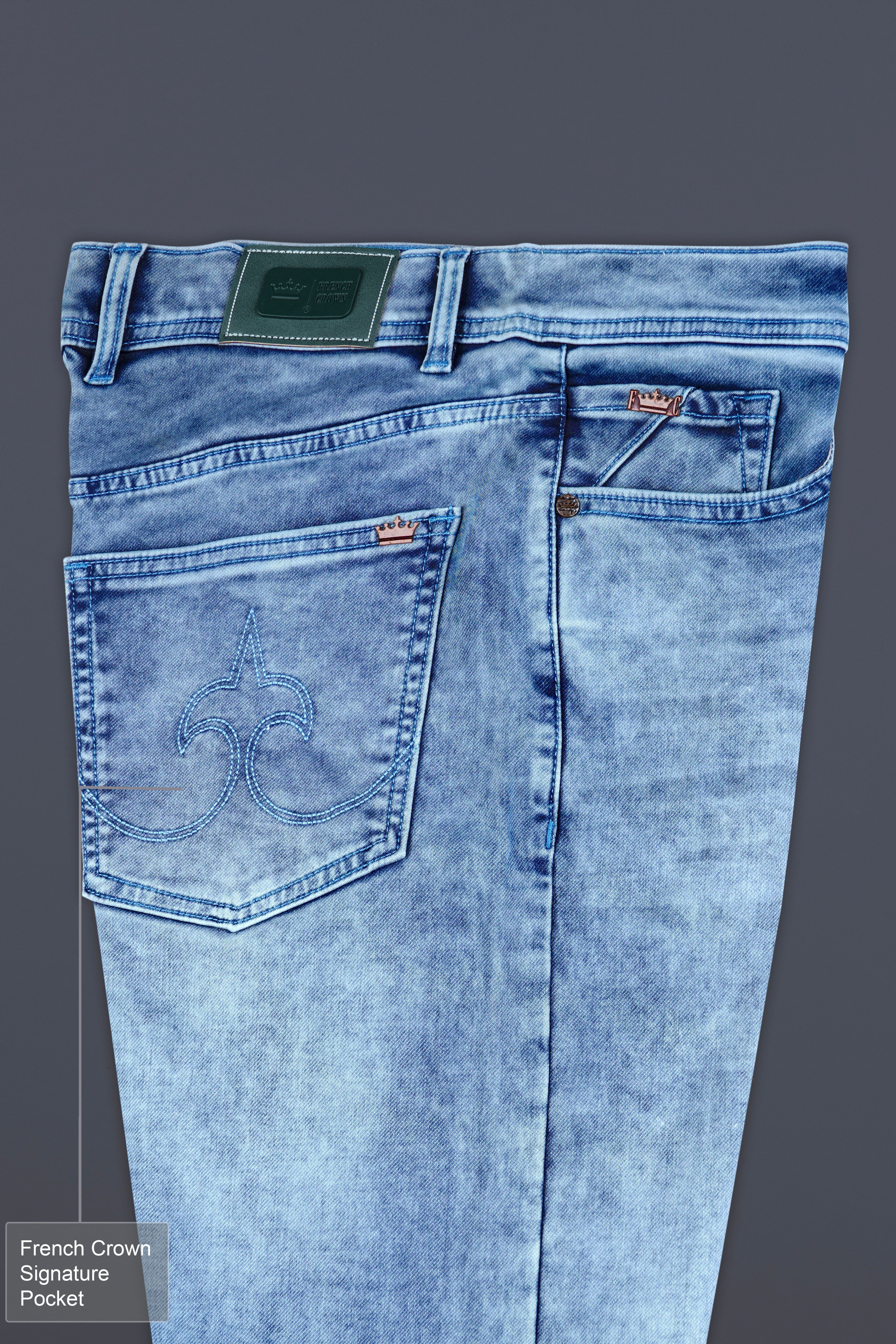 Pigeon Blue Whiskering Washed Stretchable Denim