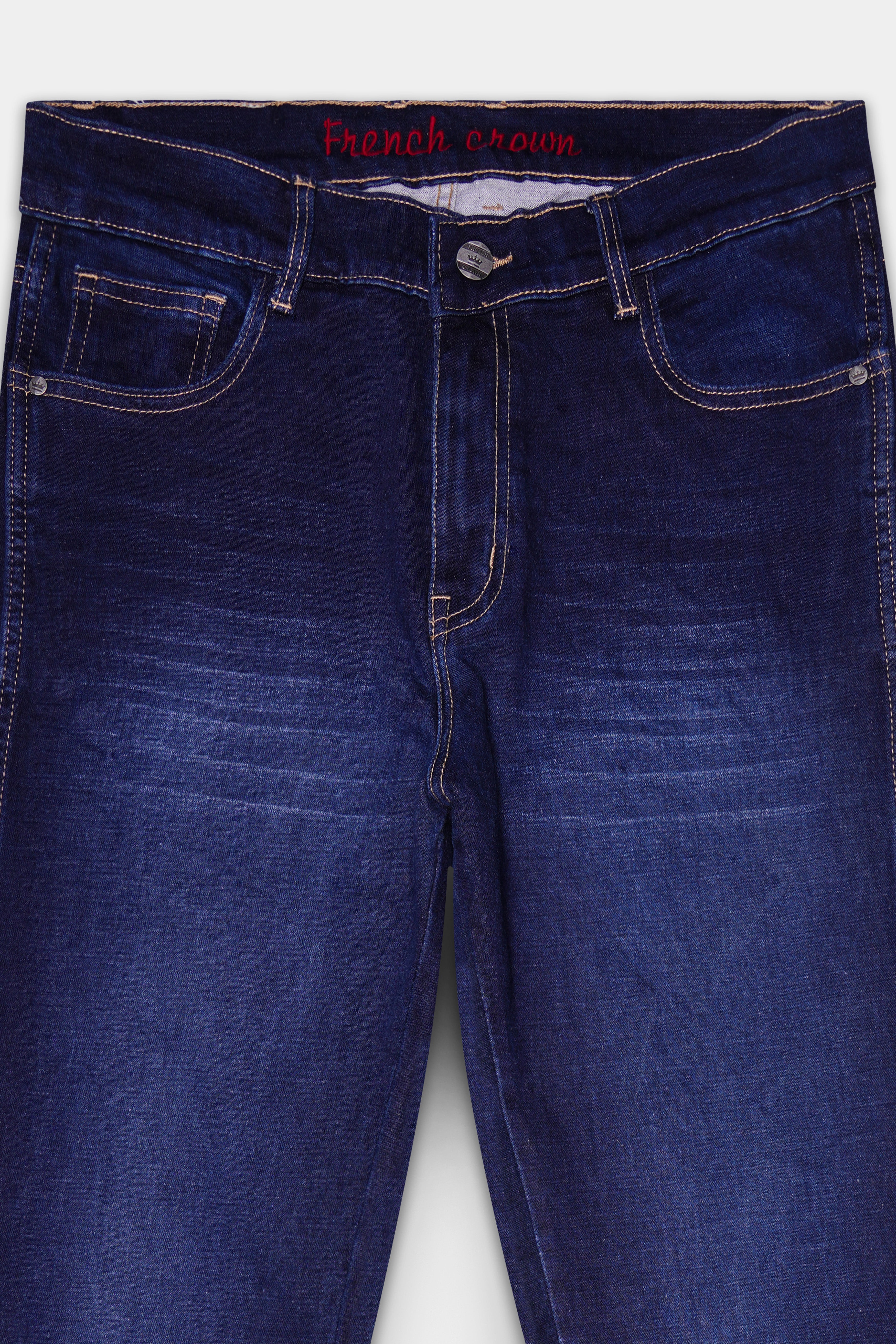 Bleached Cedar Blue Whiskering Washed Stretchable Denim