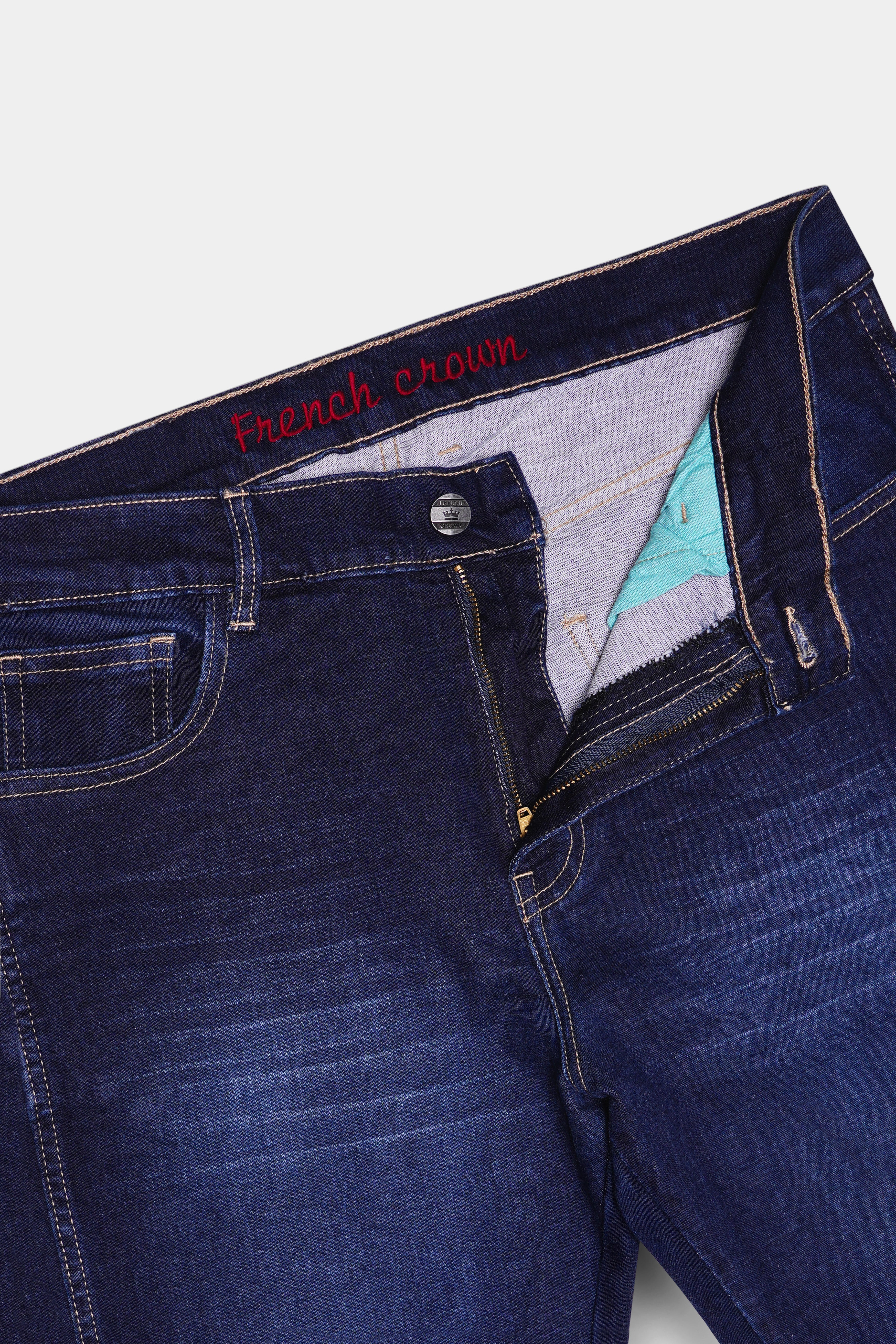 Bleached Cedar Blue Whiskering Washed Stretchable Denim