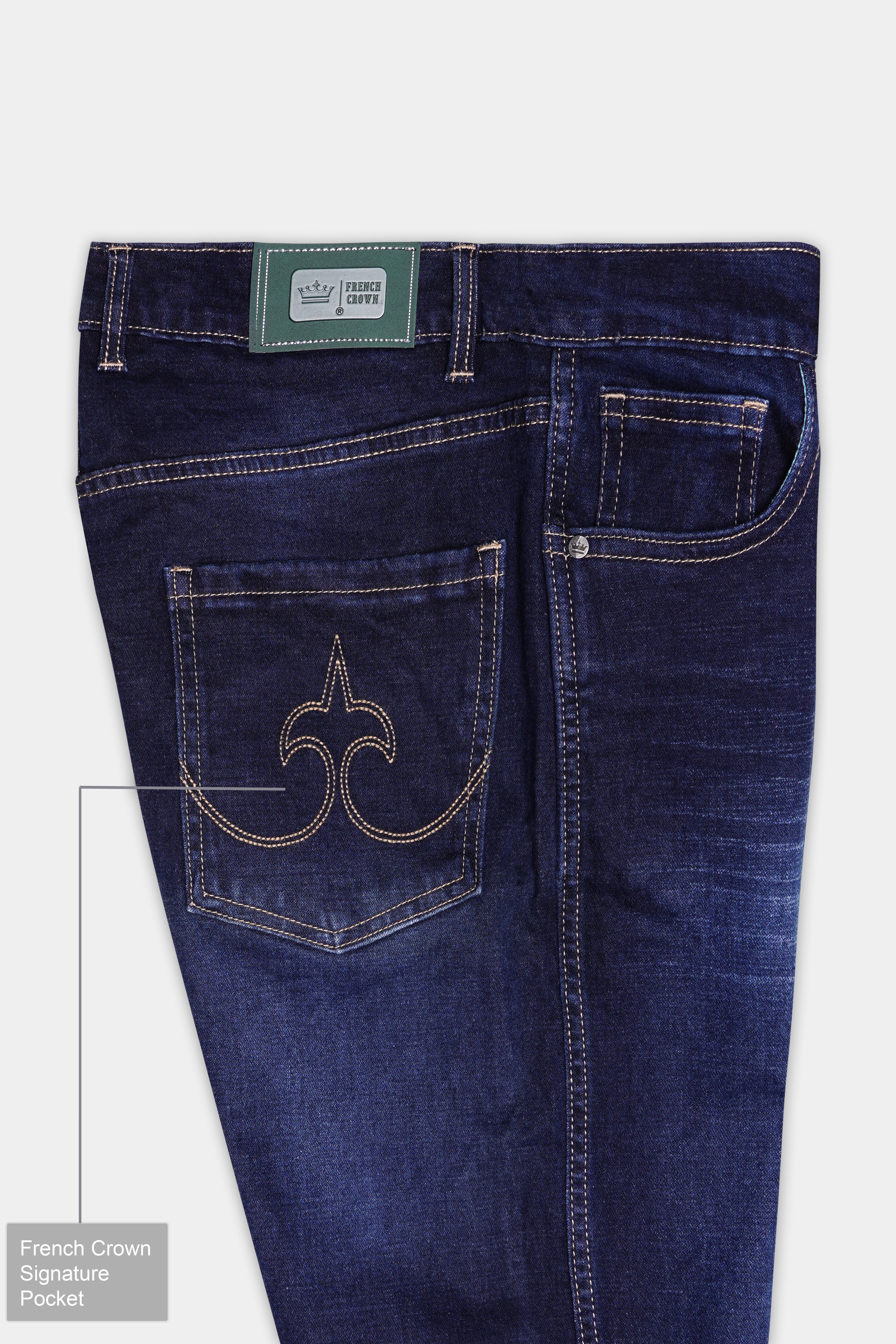 Bleached Cedar Blue Whiskering Washed Stretchable Denim