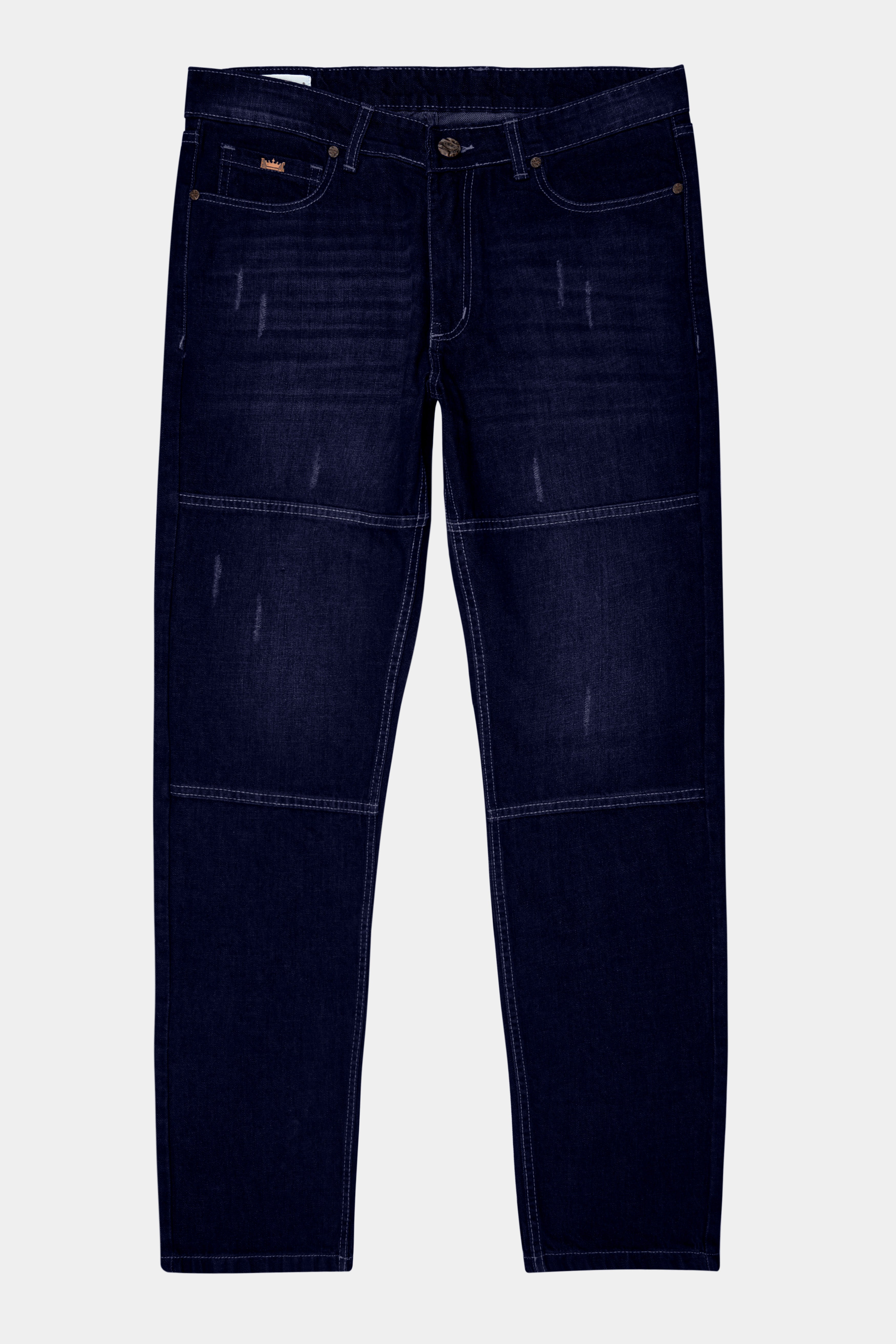 Night Blue Whiskering Wash Mildly Distressed Denim