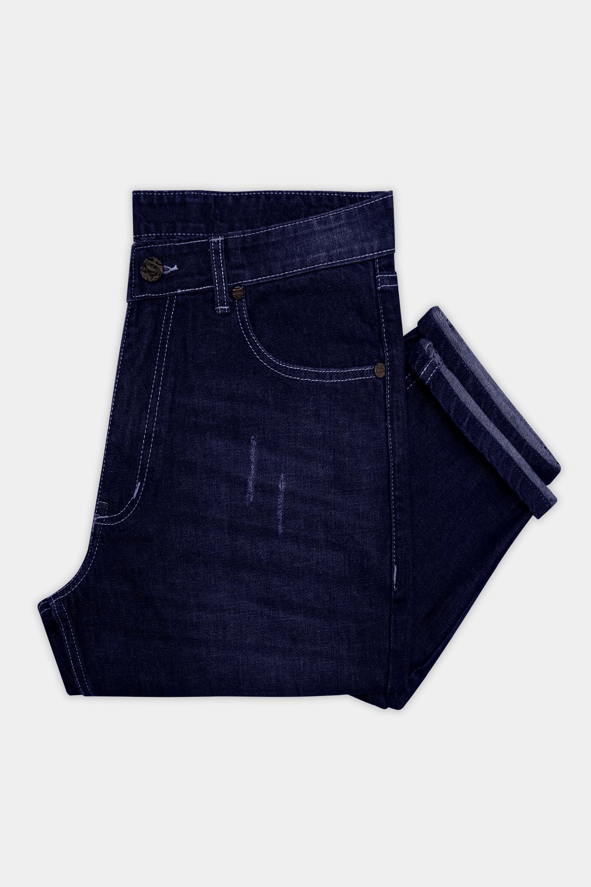 Night Blue Whiskering Wash Mildly Distressed Denim