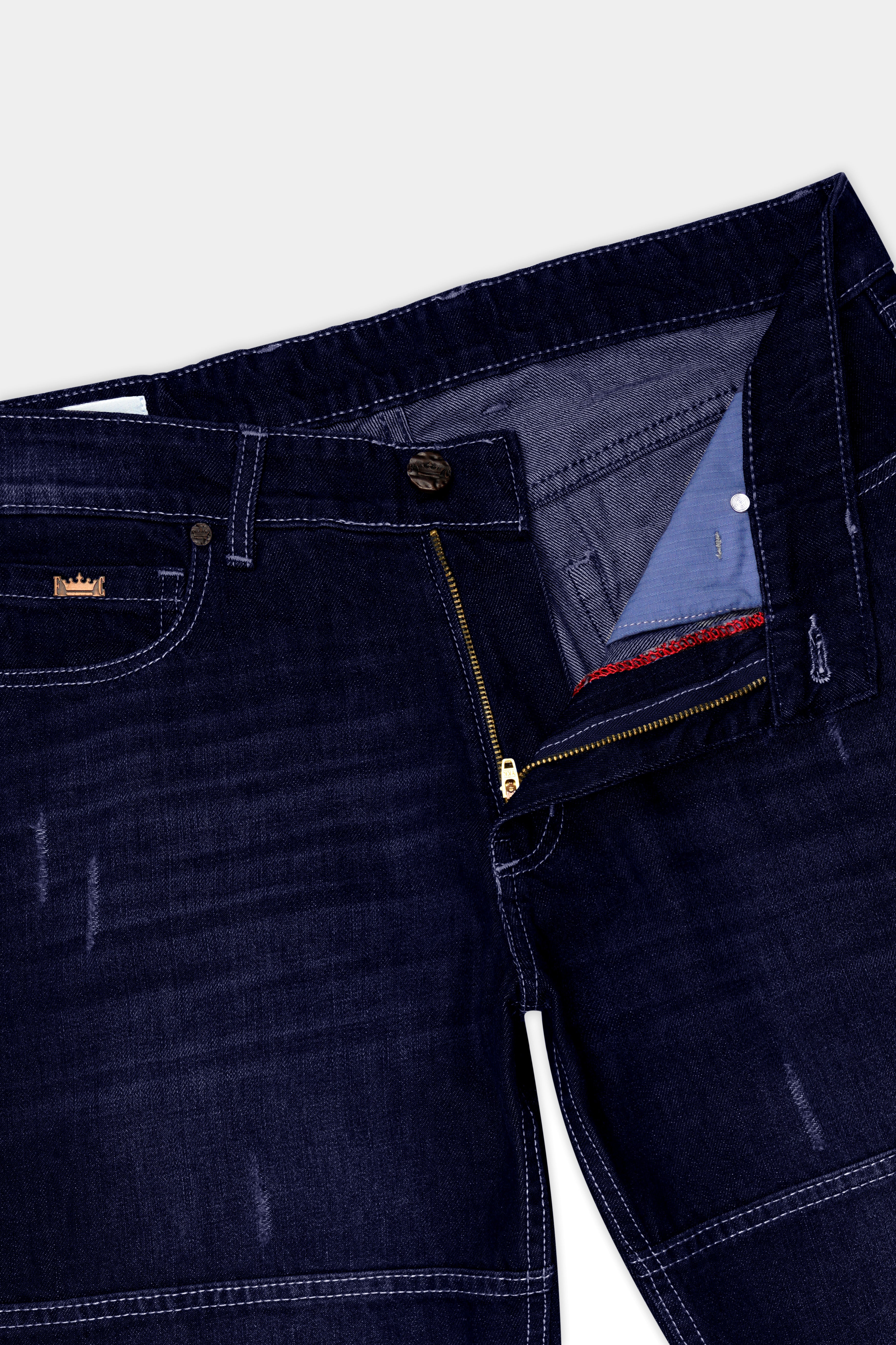 Night Blue Whiskering Wash Mildly Distressed Denim