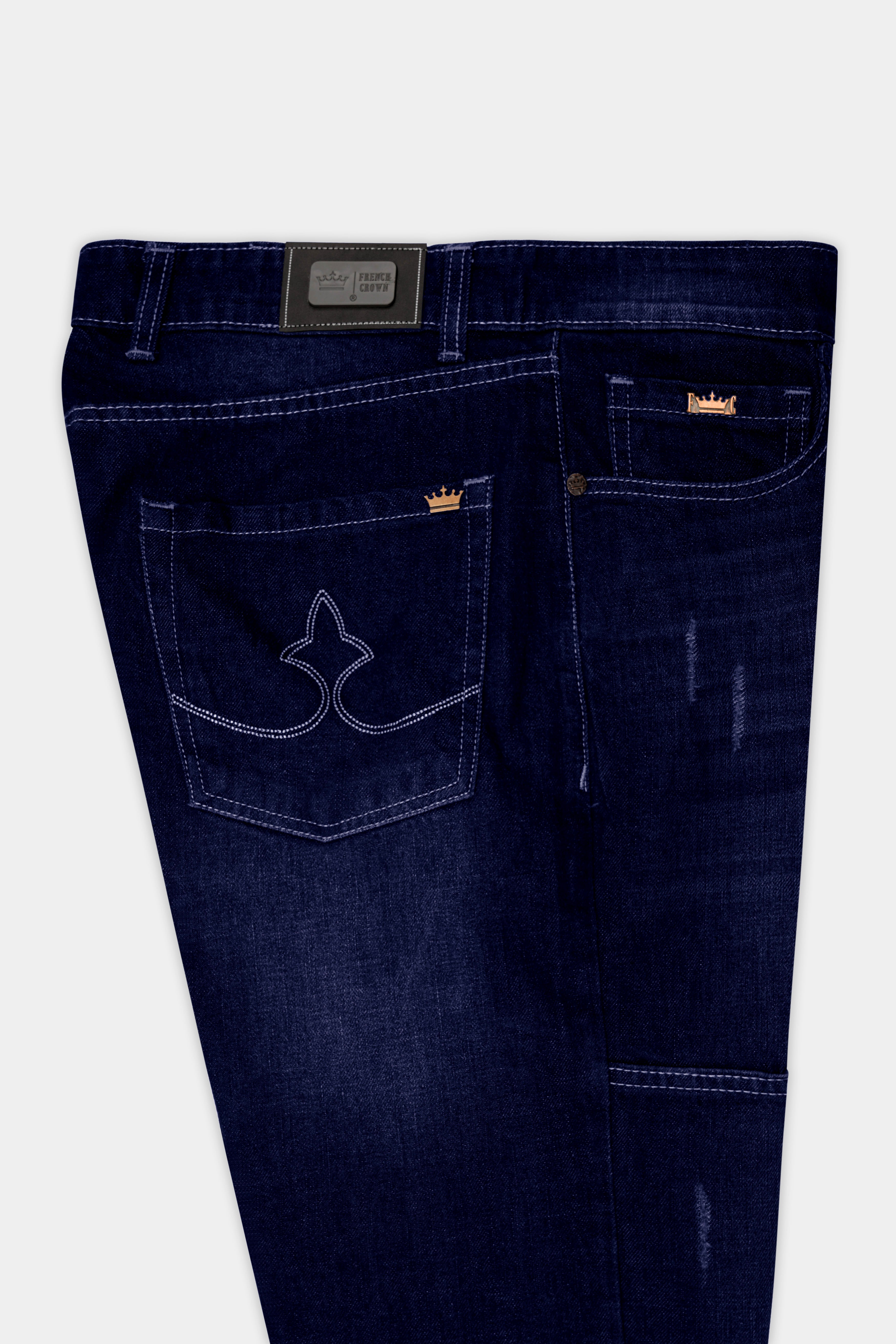 Night Blue Whiskering Wash Mildly Distressed Denim