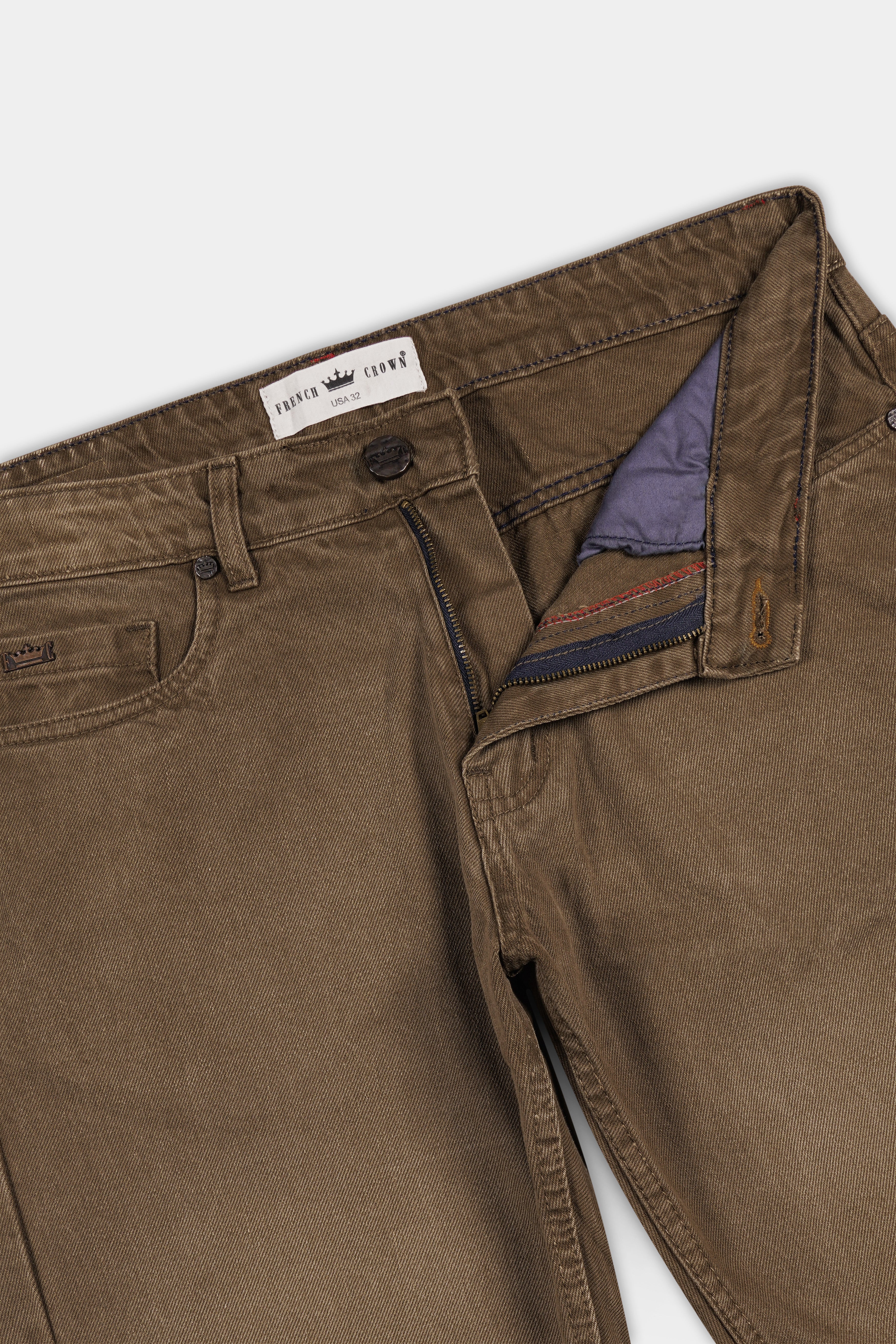 French Beige Brown Stone Wash Denim