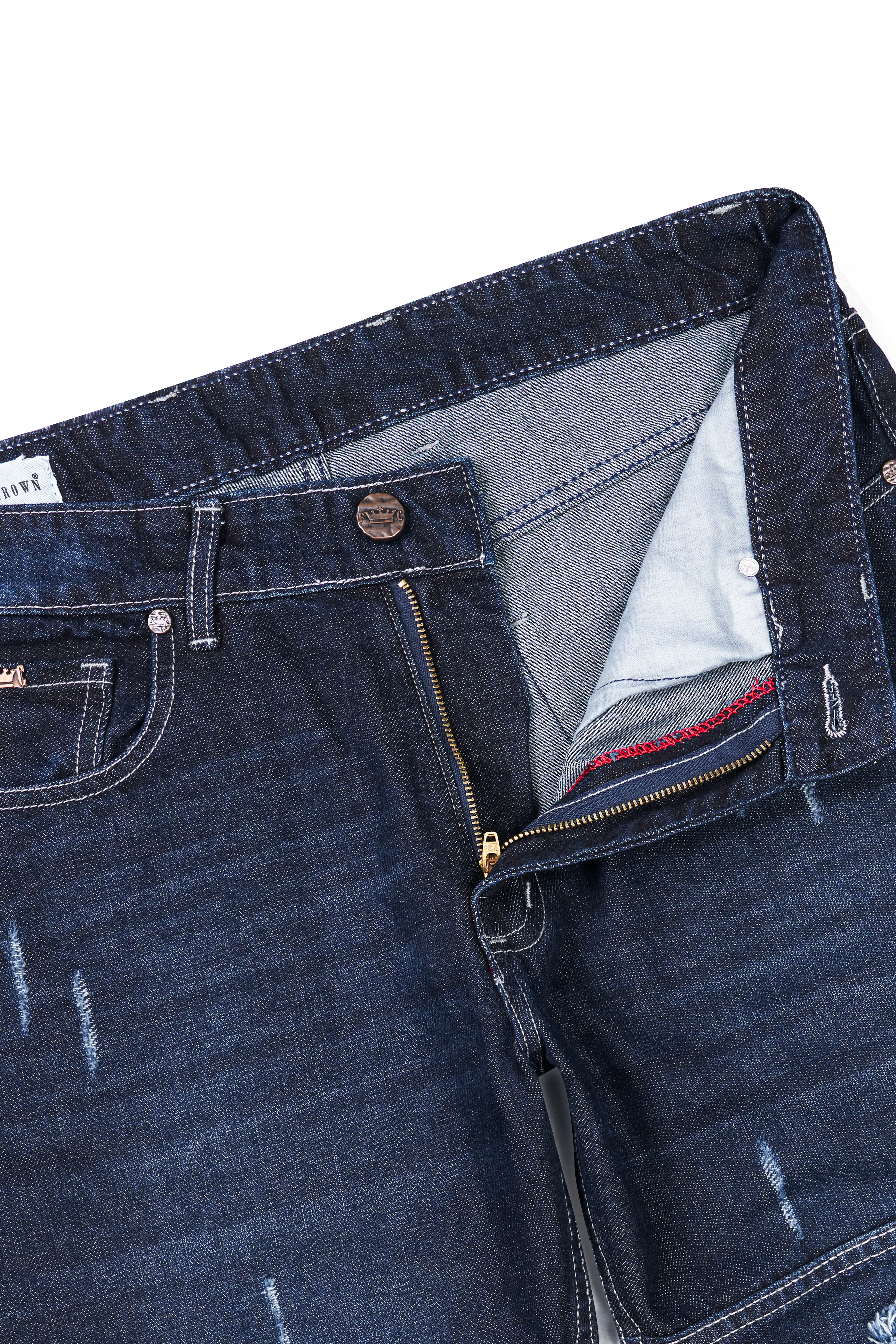 Gunmetal Blue Whiskering Wash Mildly Distressed Denim