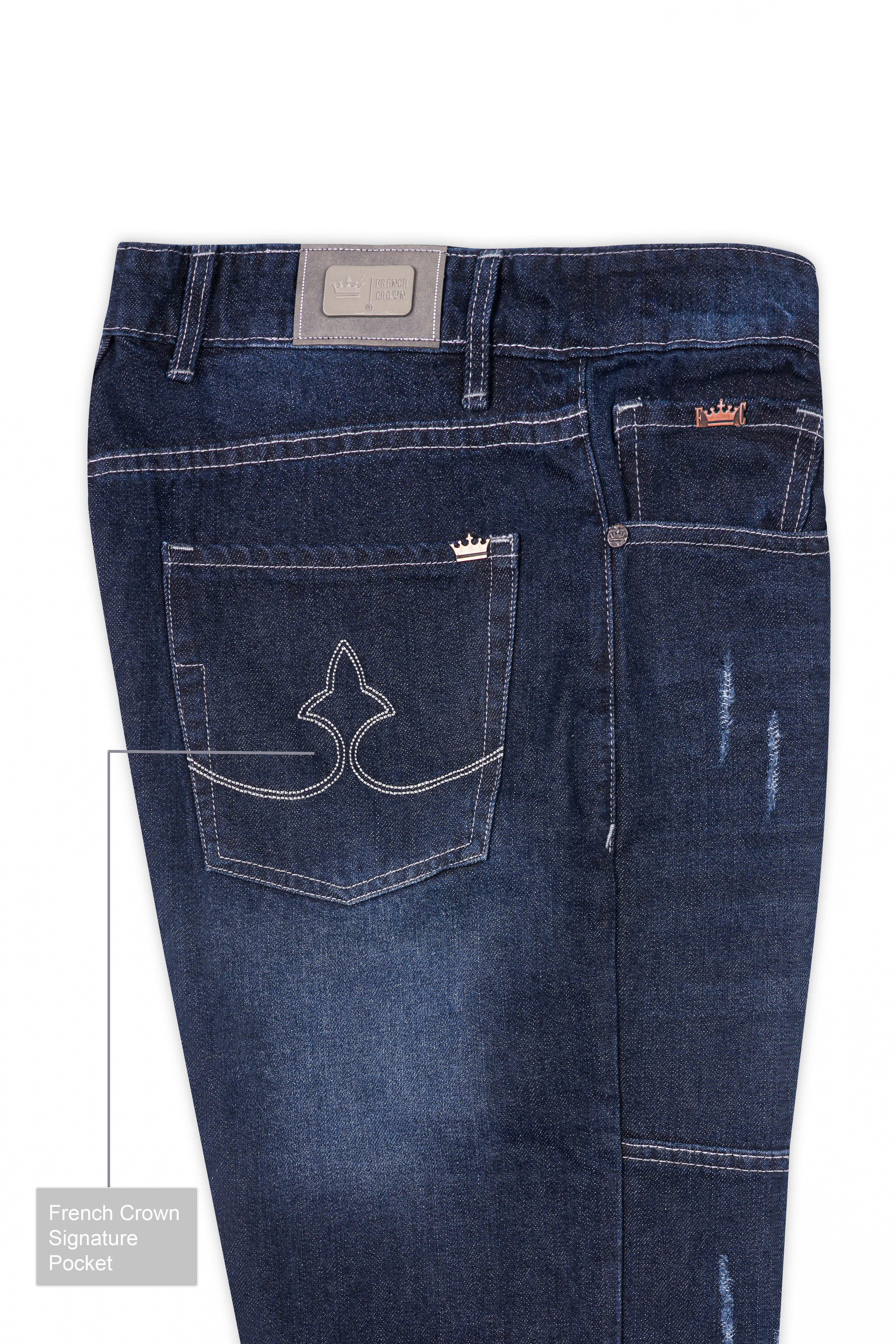 Gunmetal Blue Whiskering Wash Mildly Distressed Denim