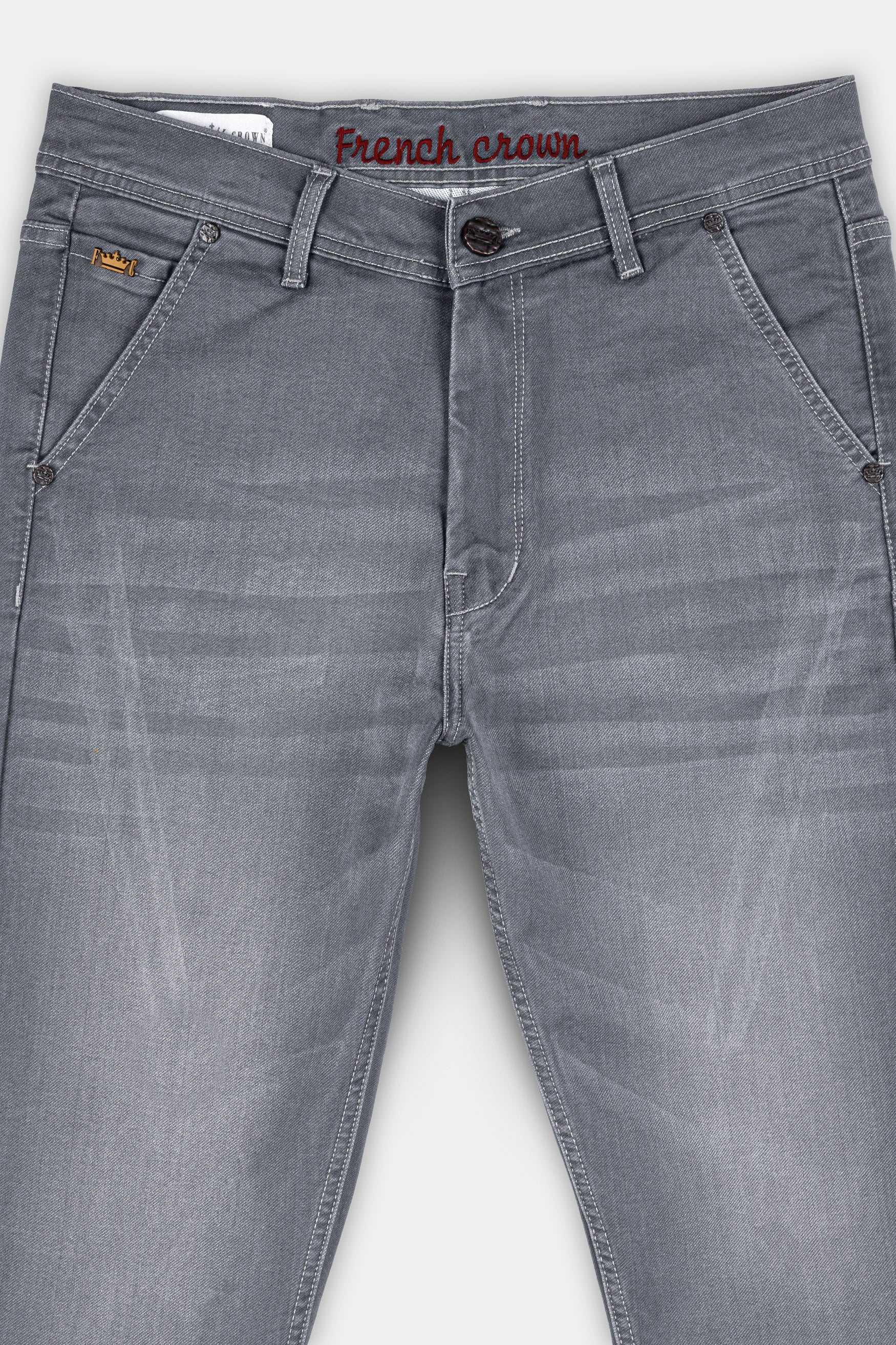 Granite Gray Whiskering Wash Stretchable Denim