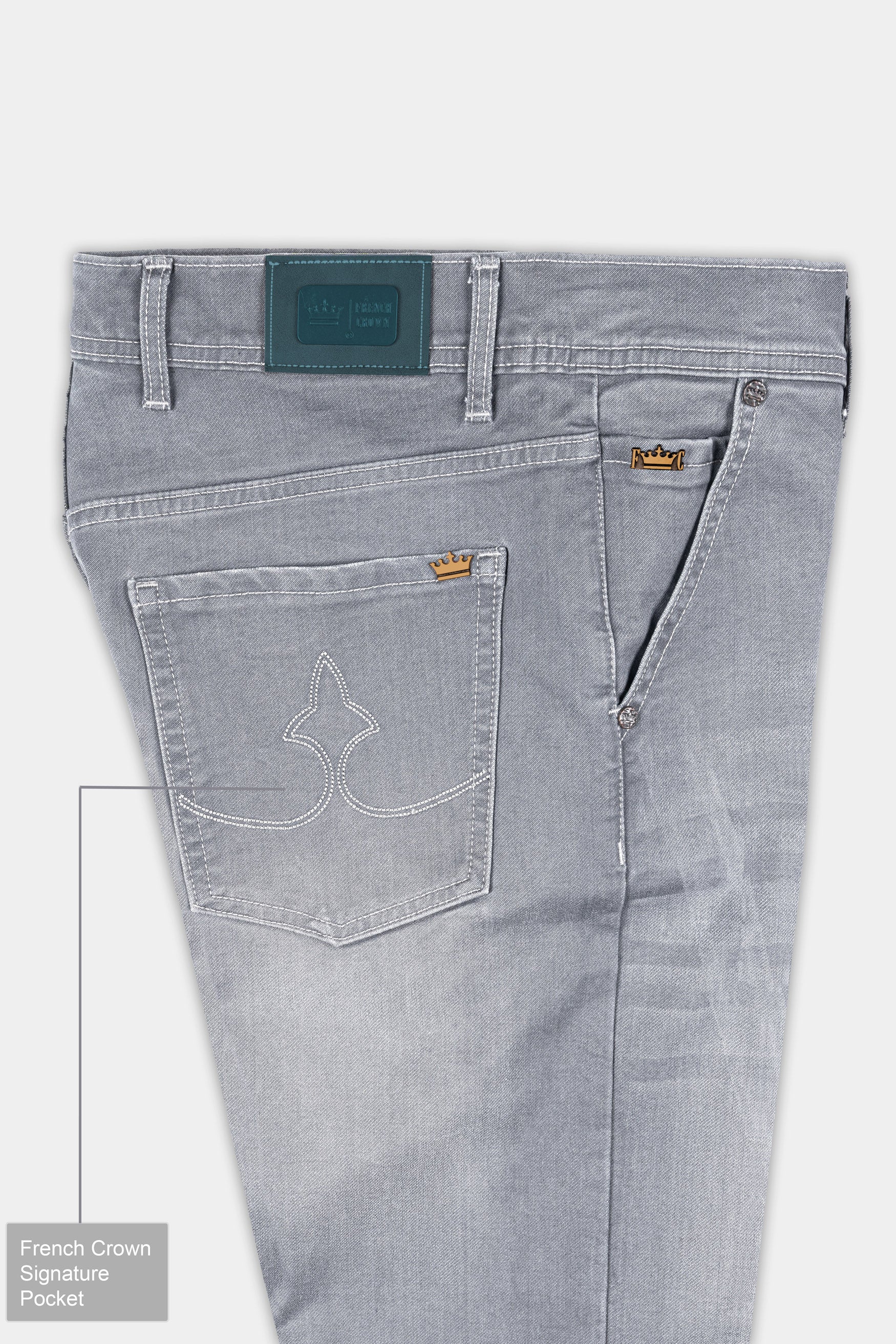 Granite Gray Whiskering Wash Stretchable Denim