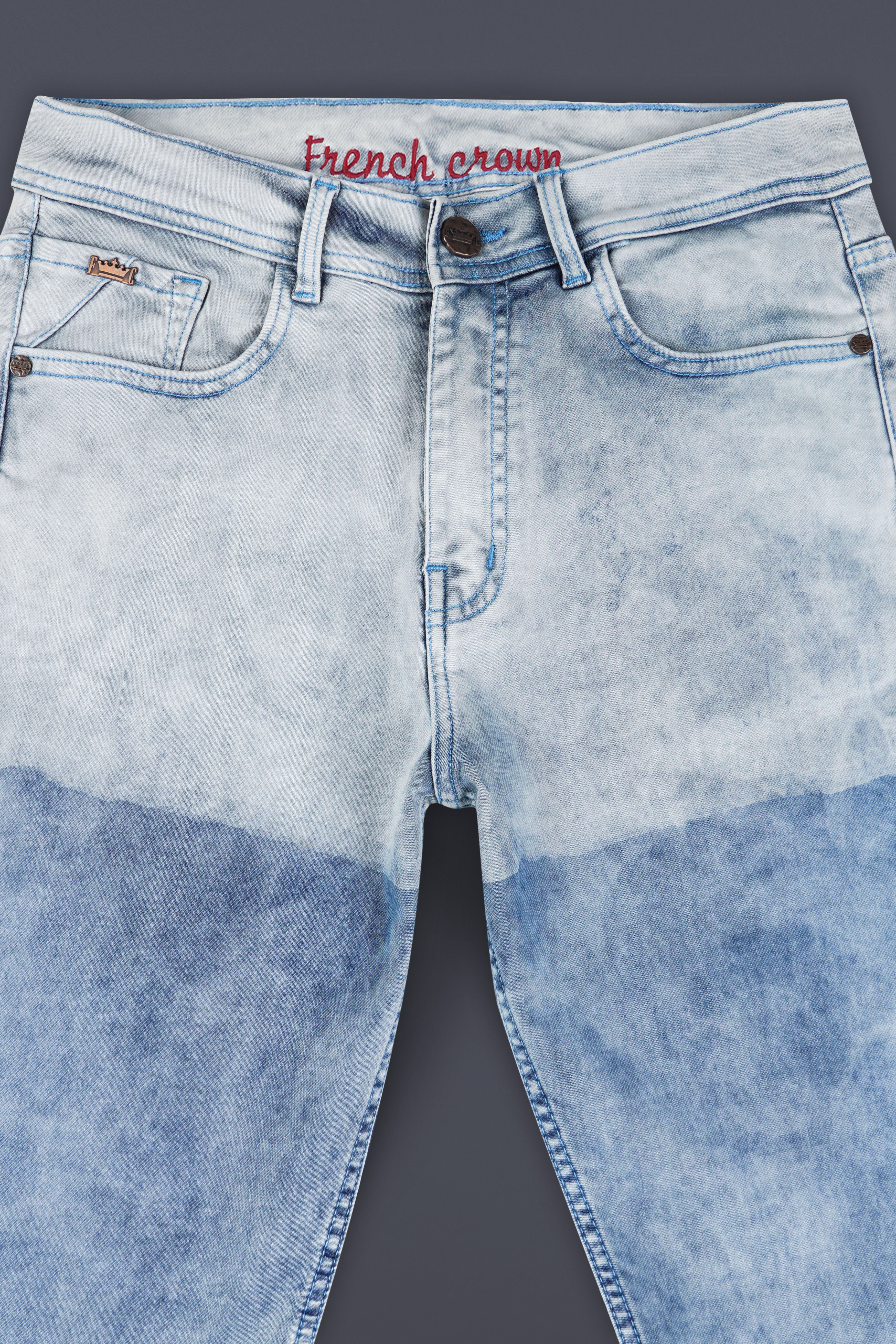 Iron Blue and Half Pastel Blue Whiskering Wash Denim