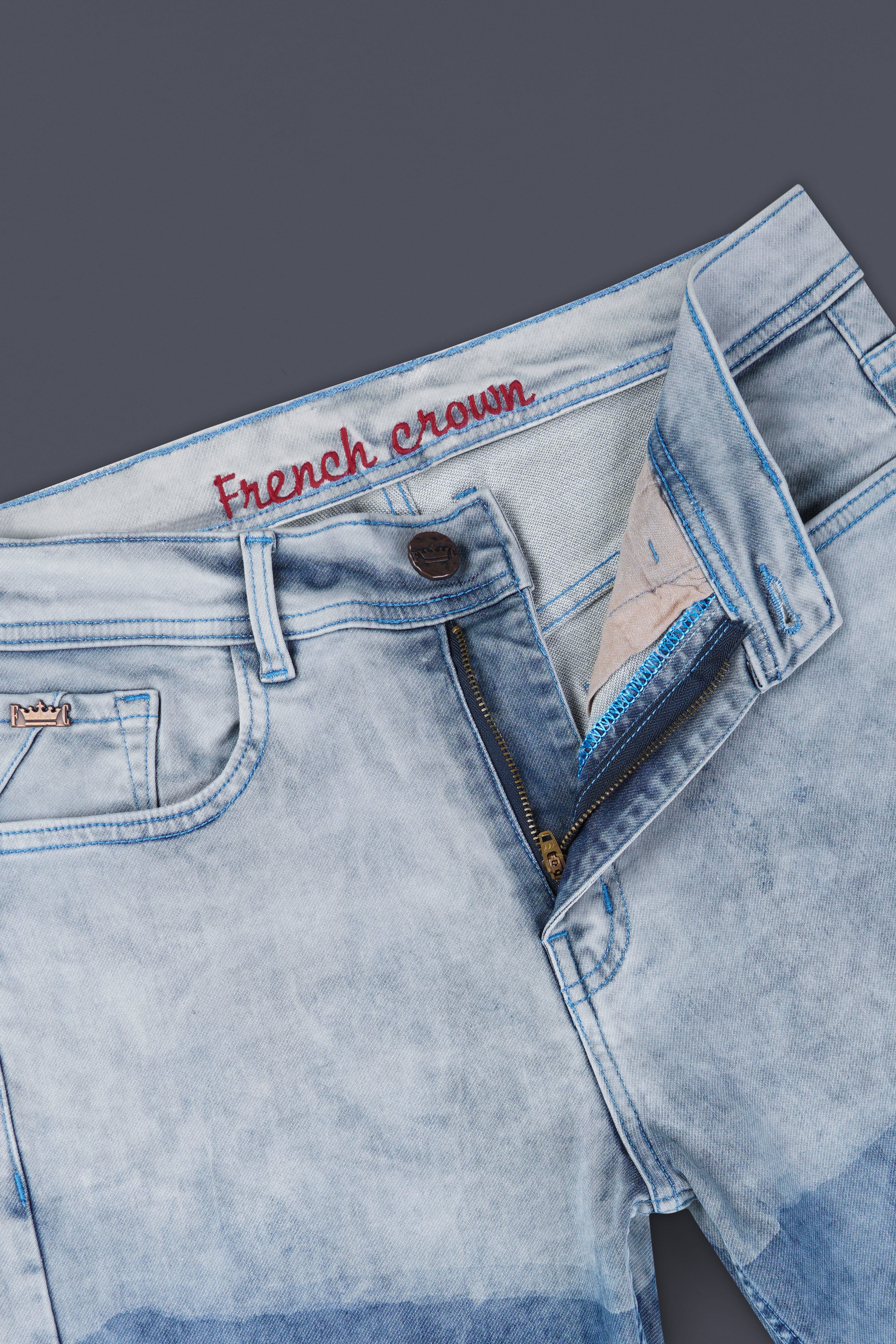 Iron Blue and Half Pastel Blue Whiskering Wash Denim