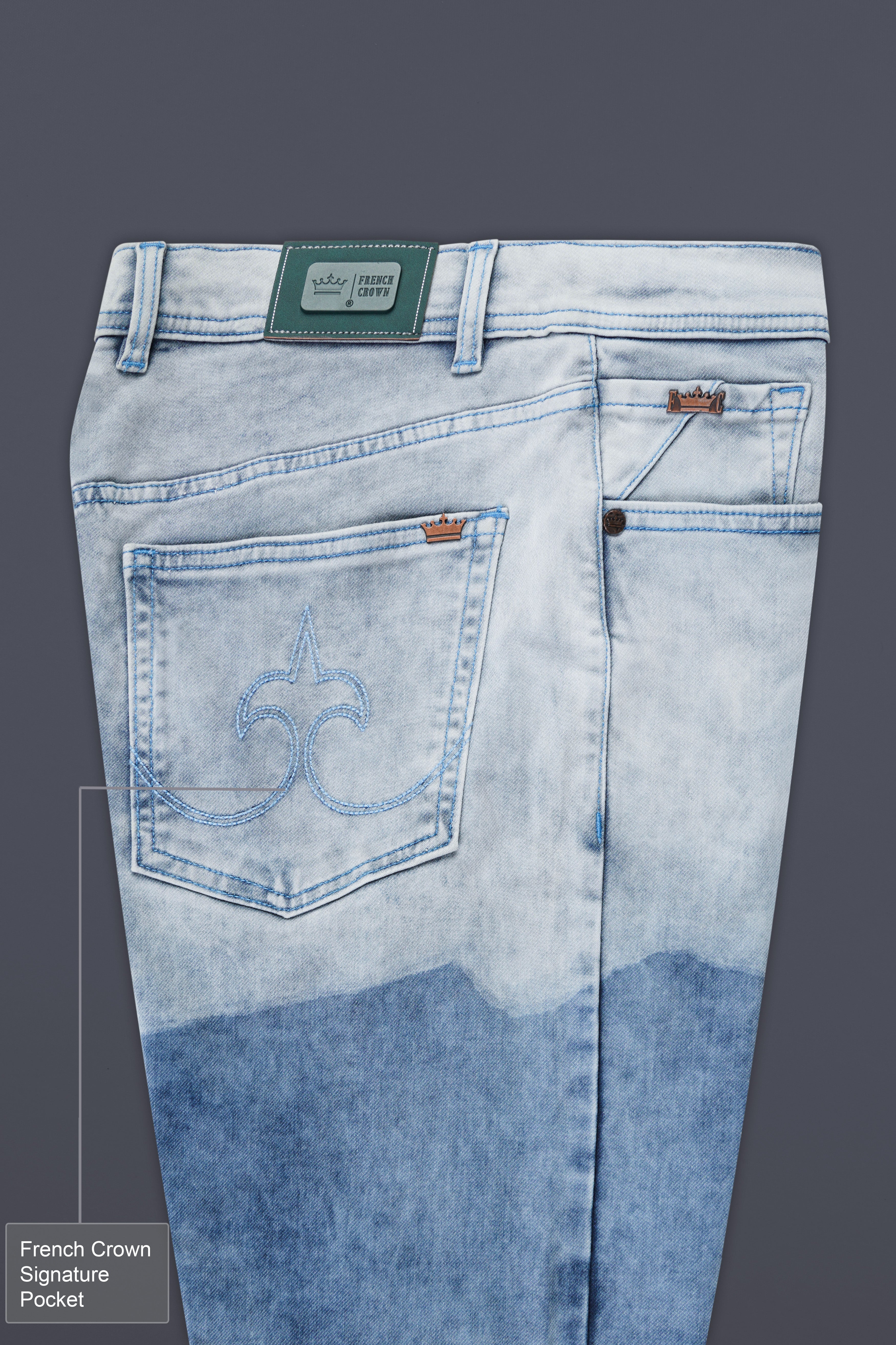 Iron Blue and Half Pastel Blue Whiskering Wash Denim