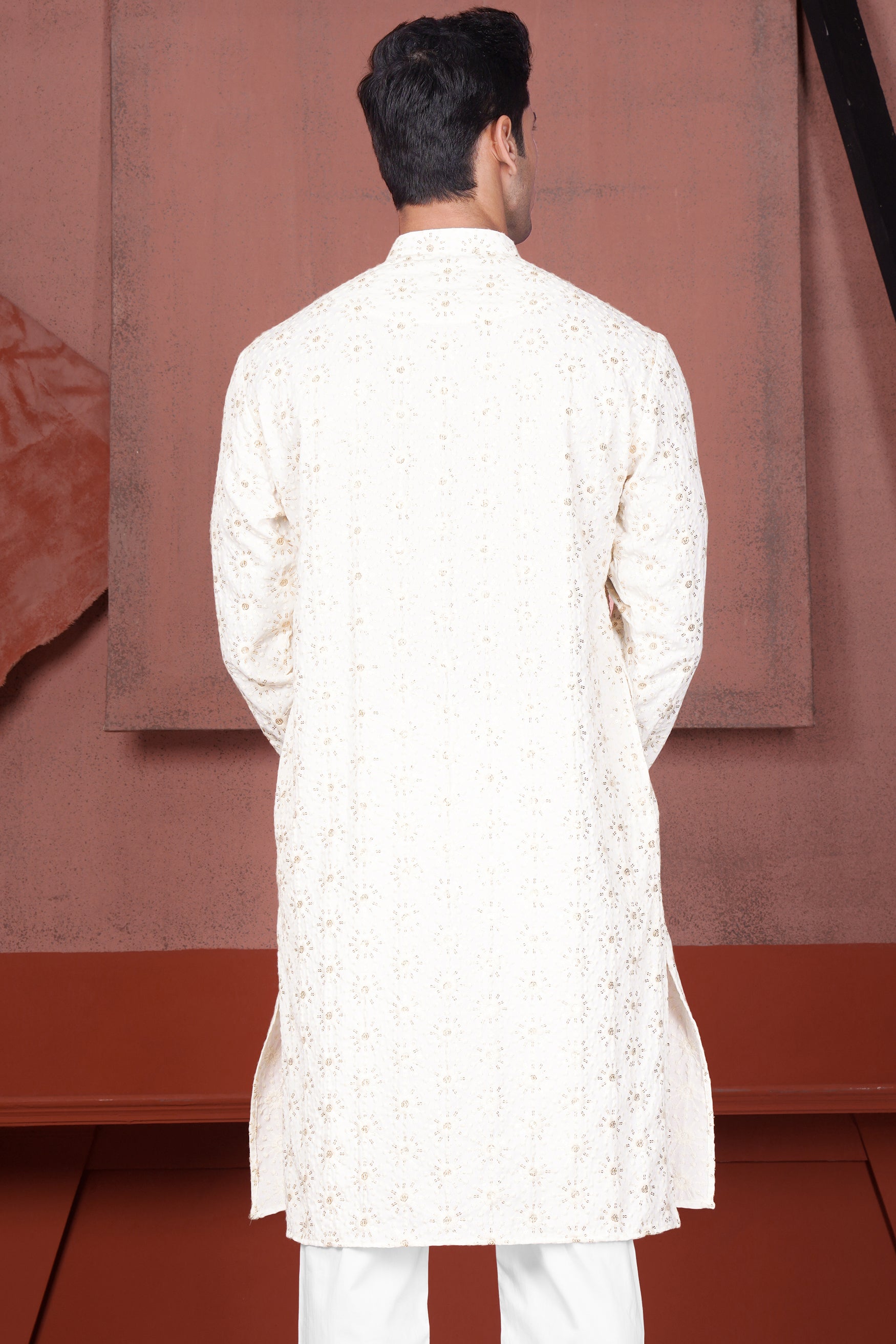 Parchment Cream Embroidered Viscose Designer Kurta K146-38, K146-39, K146-40, K146-42, K146-44, K146-46, K146-48, K146-50, K146-52