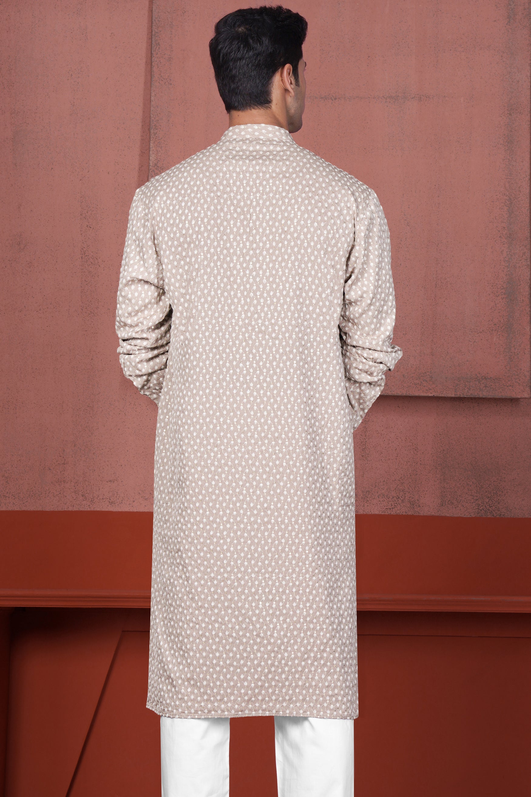 Clam Shell Brown Embroidered Viscose Designer Kurta