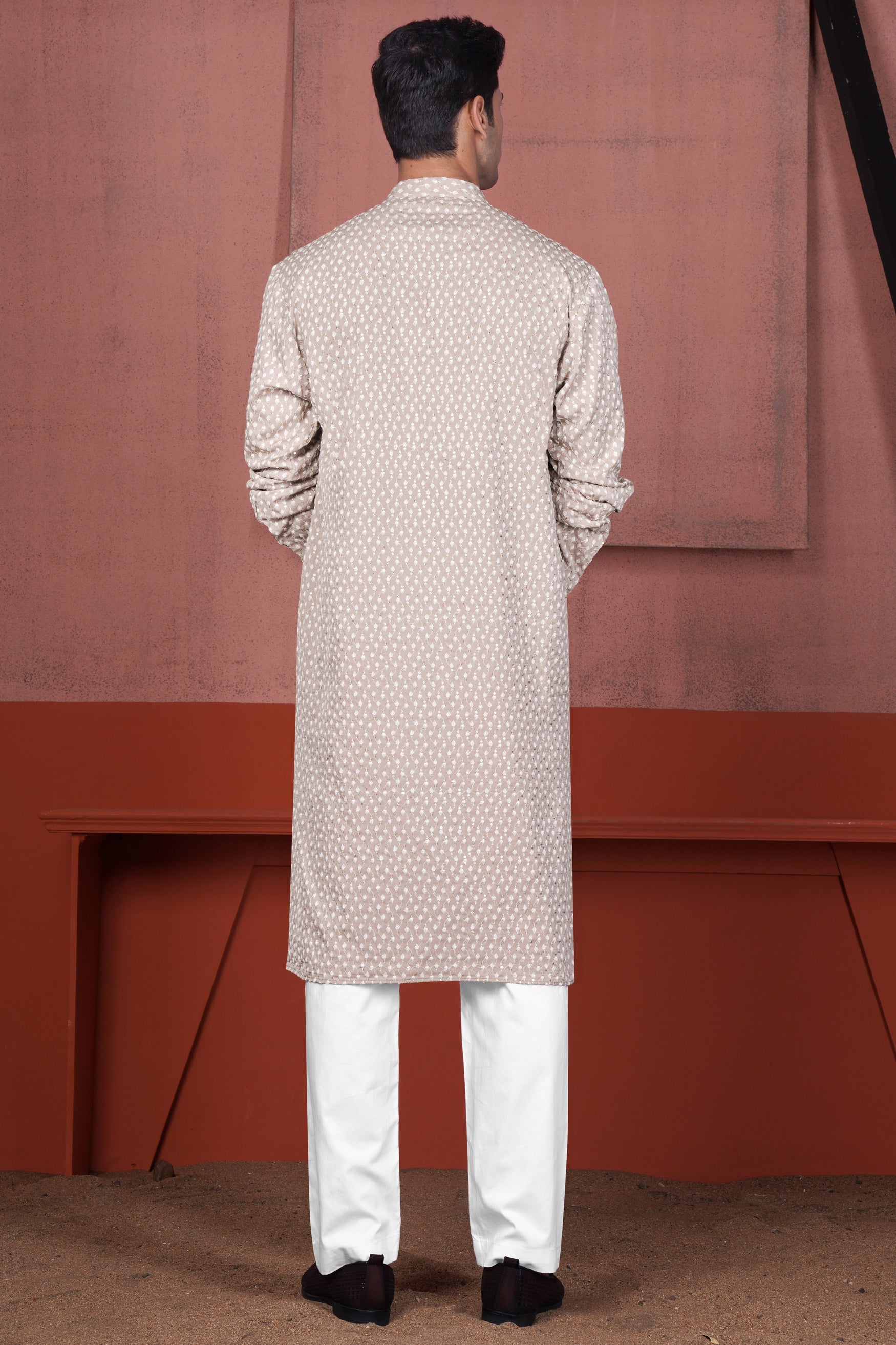 Clam Shell Brown Embroidered Viscose Designer Kurta