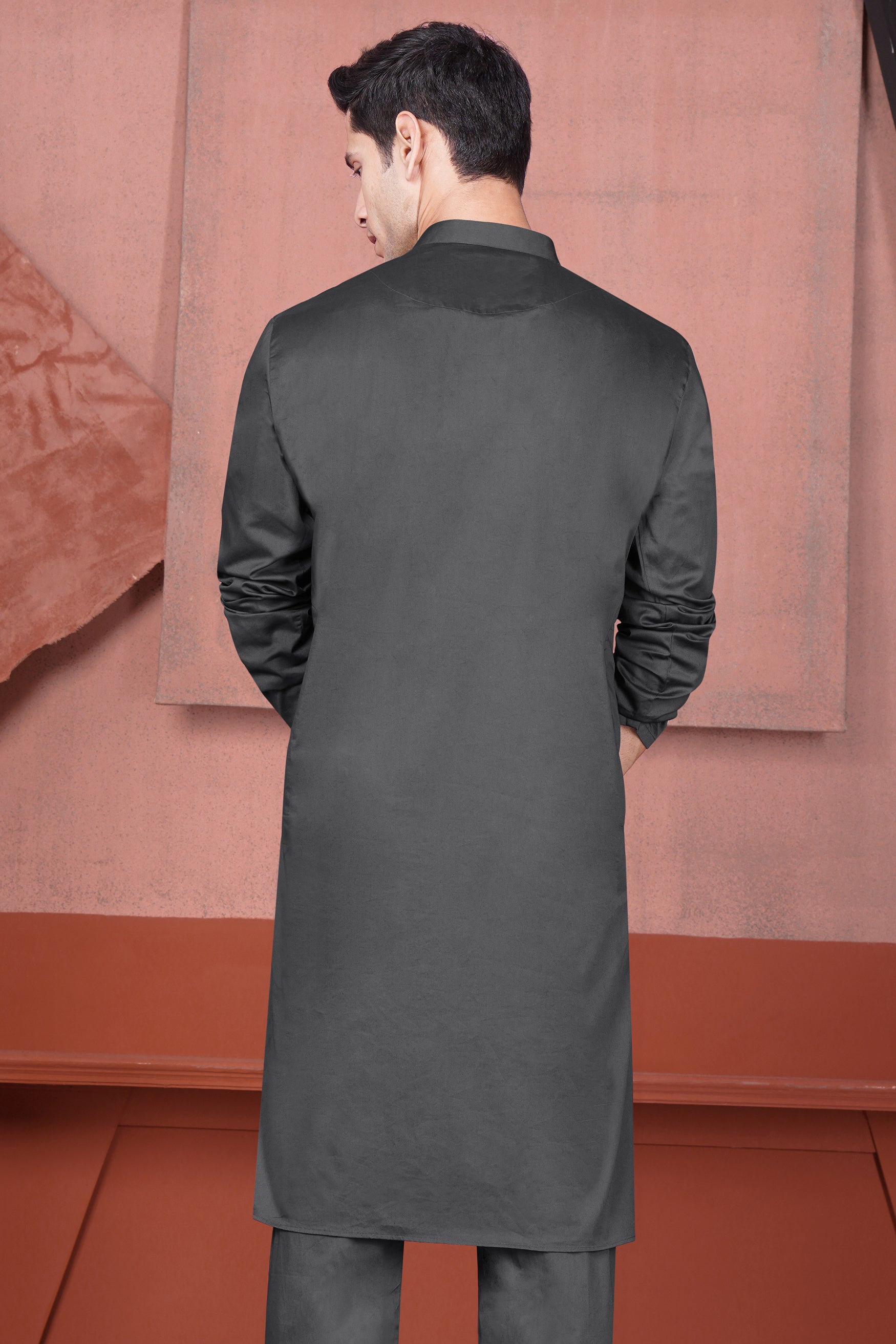 Iridium Gray Deity Durga Hand Painted Subtle Sheen Super Soft Premium Cotton Designer Kurta