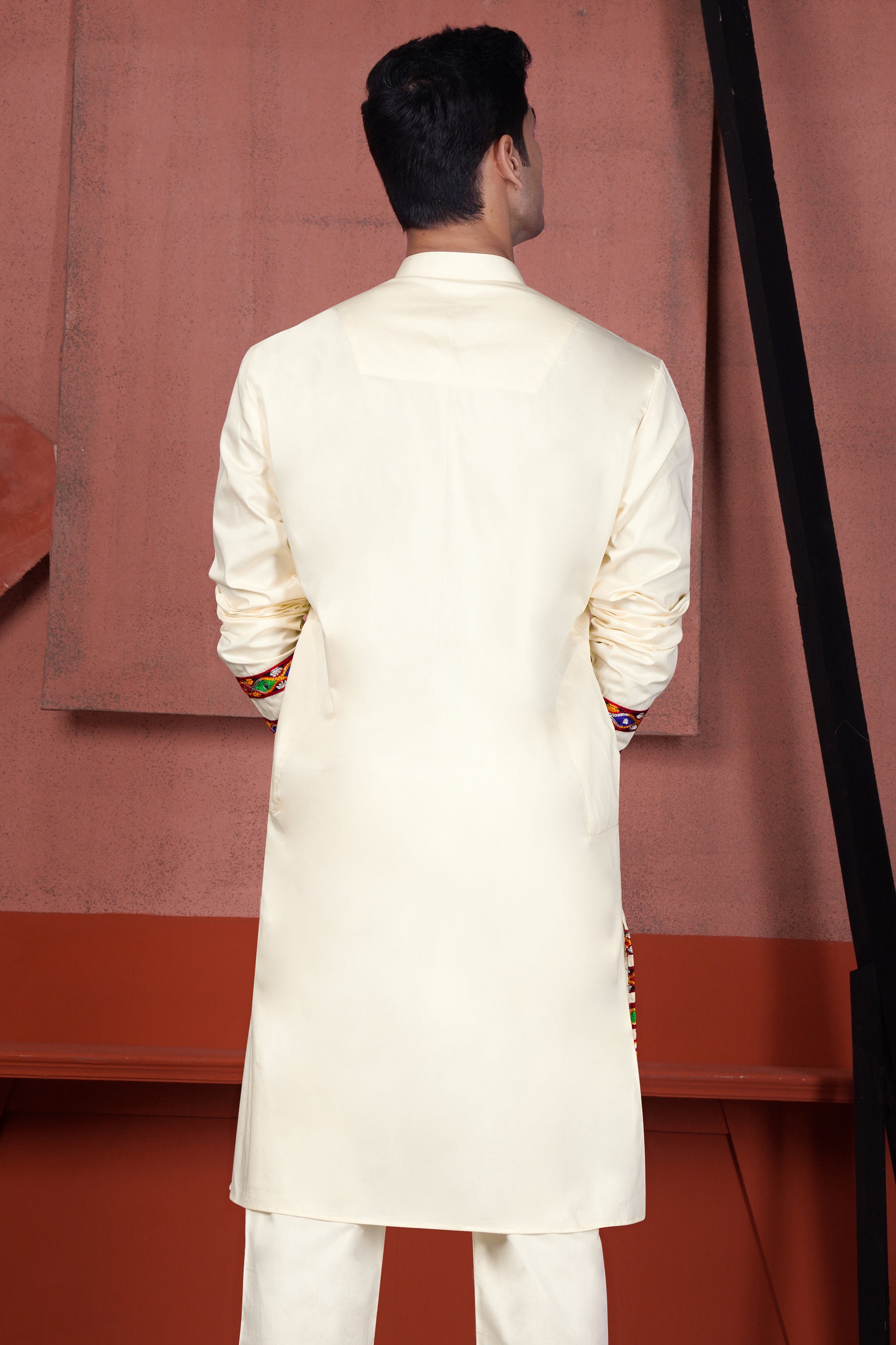 Wheatfield Cream Kutch Work Patches with Mirror Work Subtle Sheen Super Soft Premium Designer Kurta