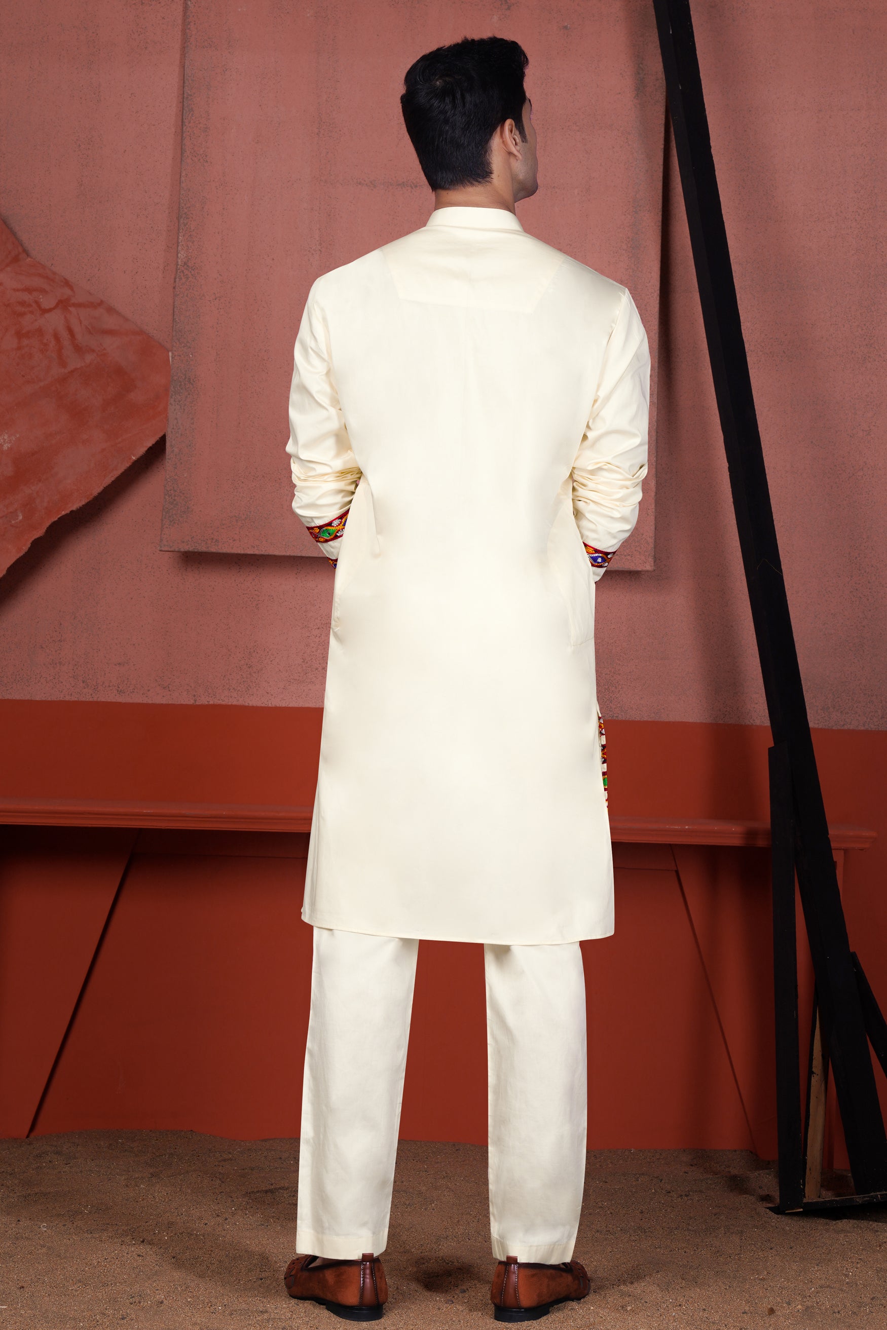 Wheatfield Cream Kutch Work Patches with Mirror Work Subtle Sheen Super Soft Premium Designer Kurta