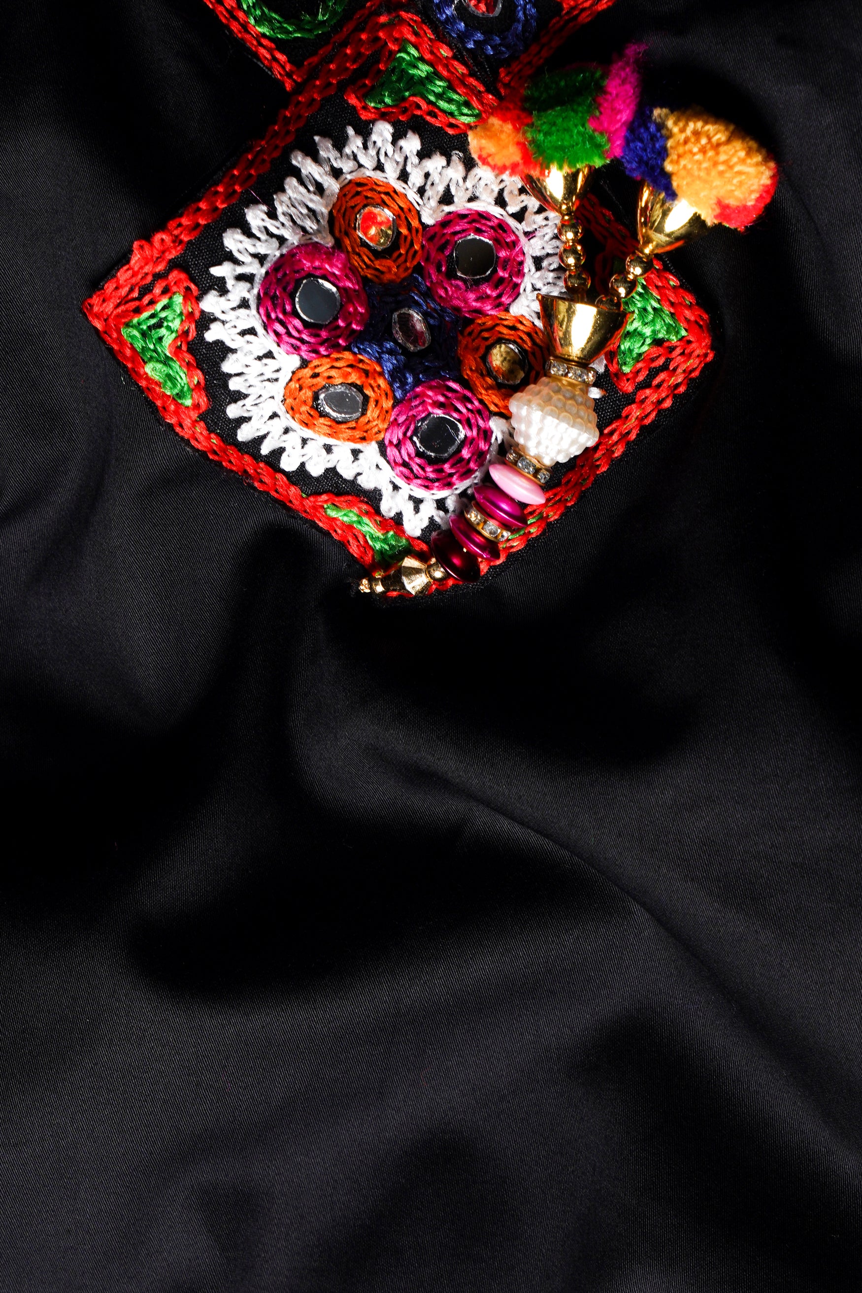 Jade Black Multicolour Kutch Work Patches with Mirror Work Subtle Sheen Super Soft Premium Cotton Designer Kurta
