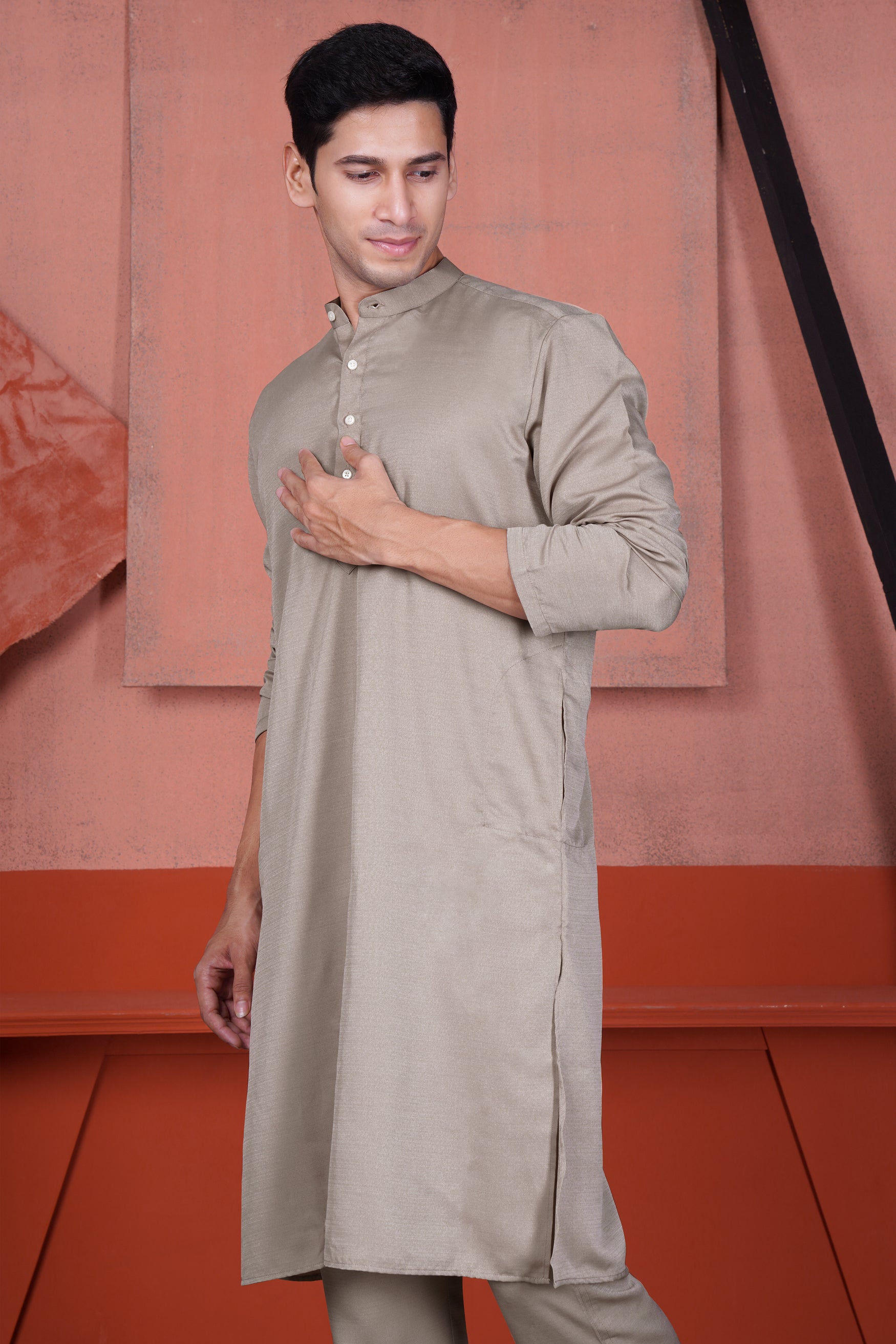Nobel Brown Textured Viscose Kurta