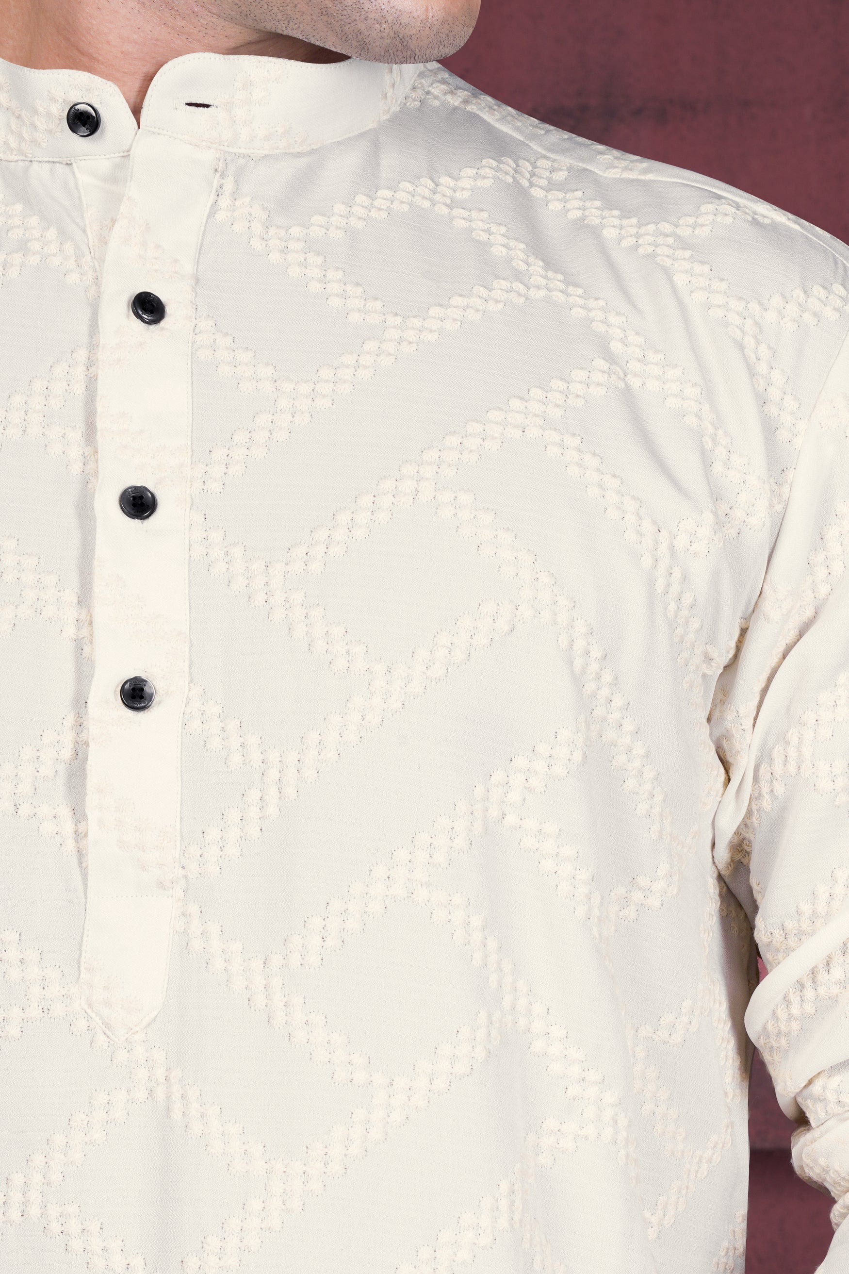 Albescent Cream Viscose Embroidered Designer Kurta K225-BLK-38, K225-BLK-39, K225-BLK-40, K225-BLK-42, K225-BLK-44, K225-BLK-46, K225-BLK-48, K225-BLK-50, K225-BLK-52