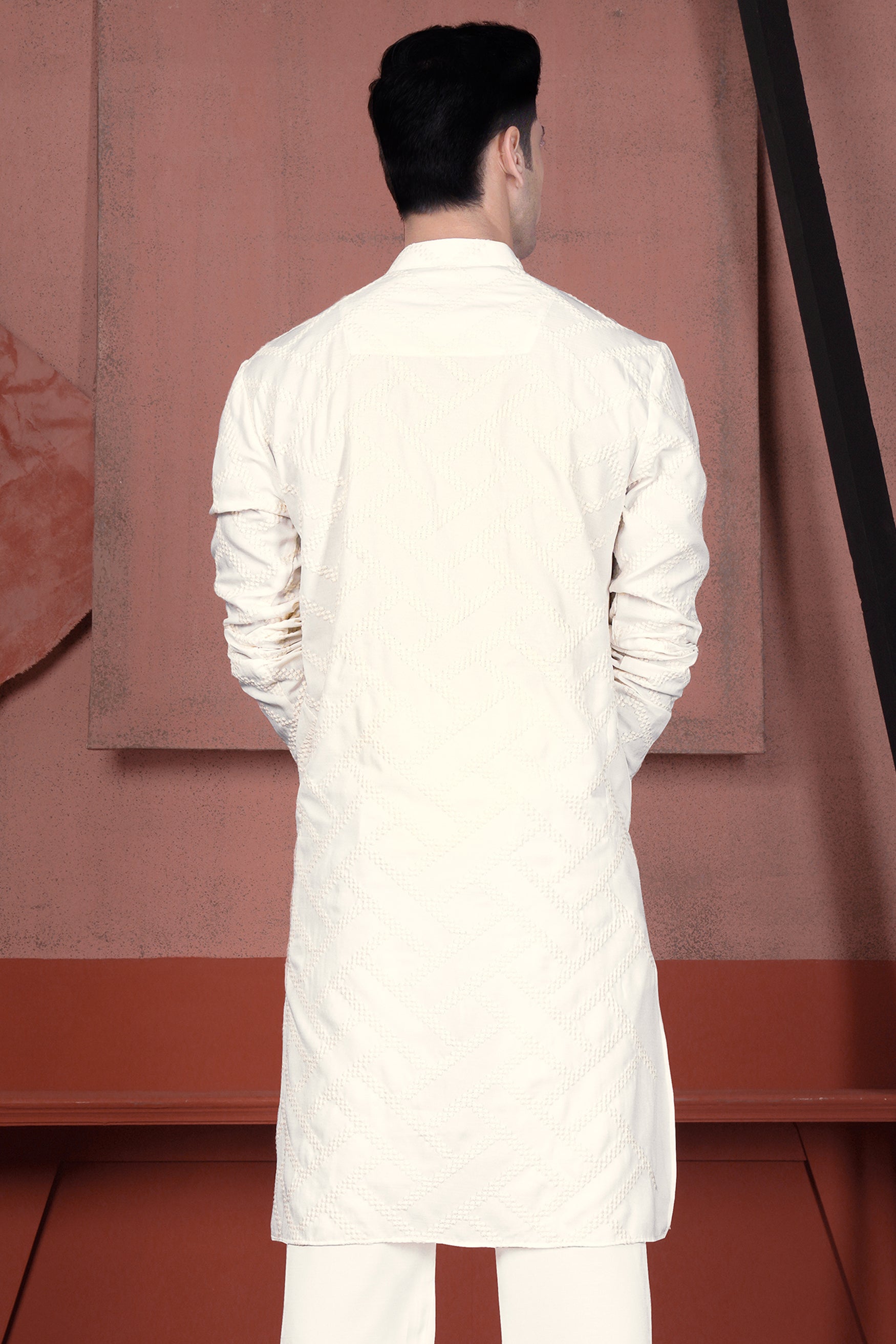 Albescent Cream Viscose Embroidered Designer Kurta K225-BLK-38, K225-BLK-39, K225-BLK-40, K225-BLK-42, K225-BLK-44, K225-BLK-46, K225-BLK-48, K225-BLK-50, K225-BLK-52