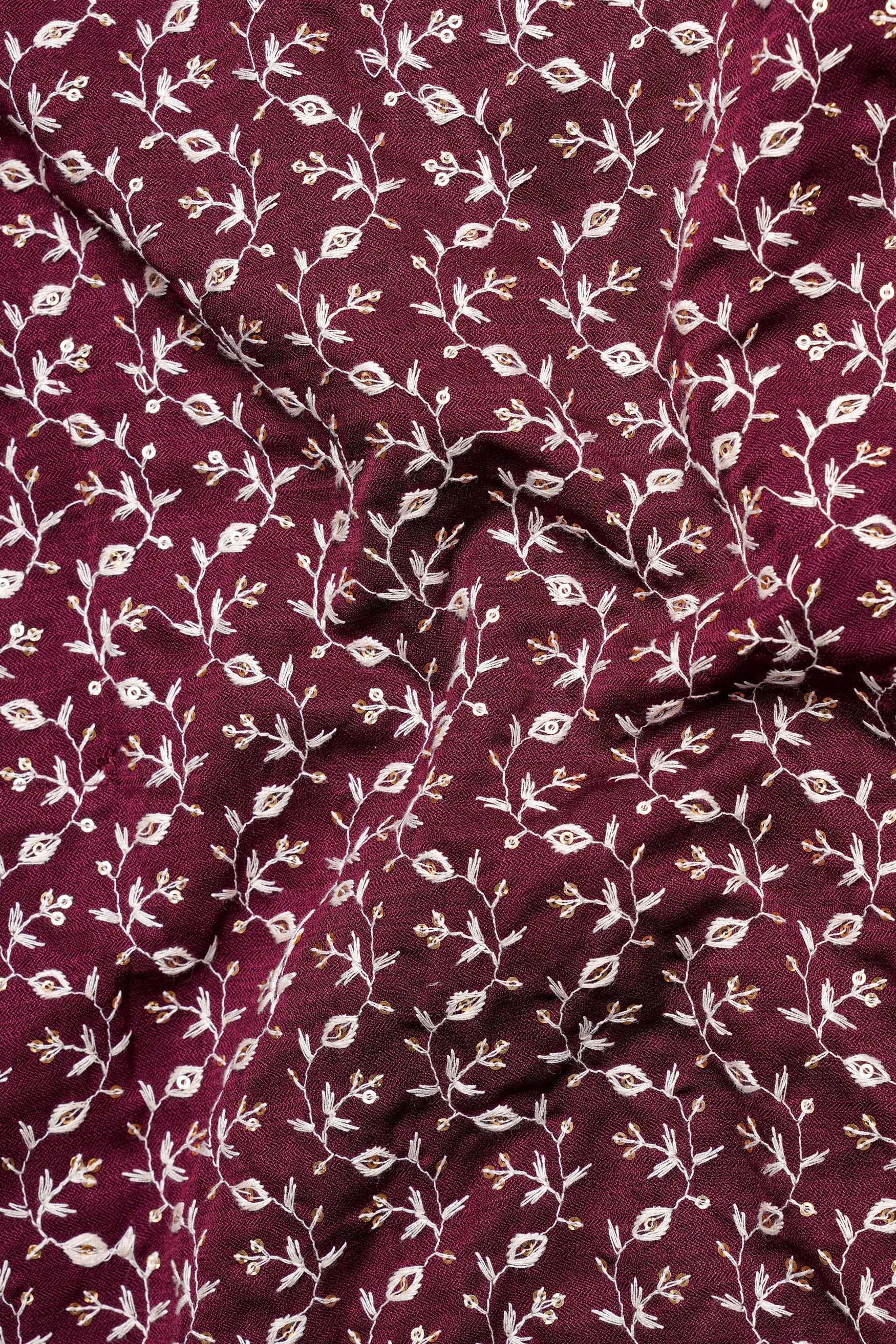 Mulberry Maroon Viscose Ditsy Embroidered With Tikki Work Designer Kurta
