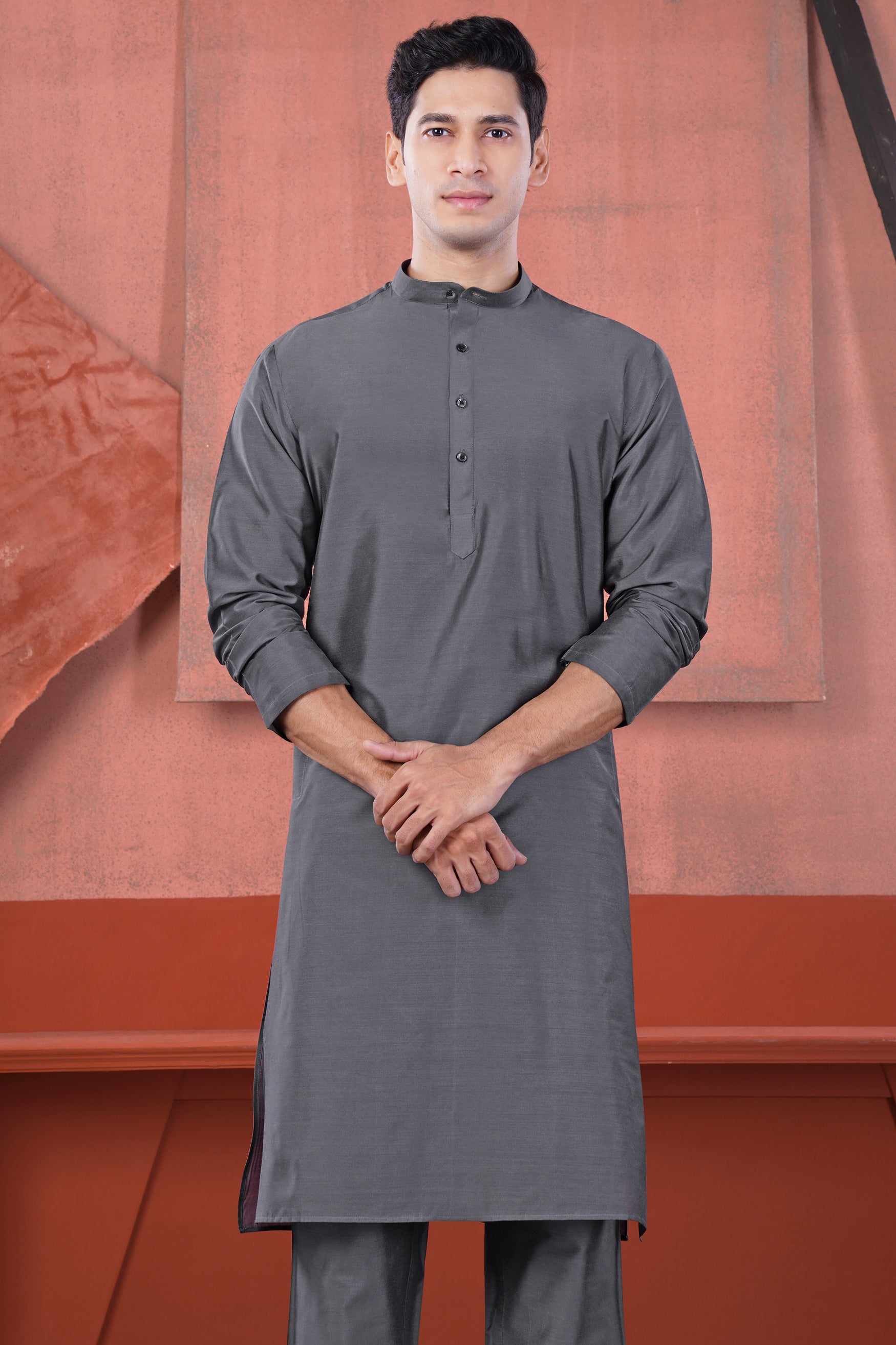 Fuscous Gray Subtle Sheen Viscose Kurta