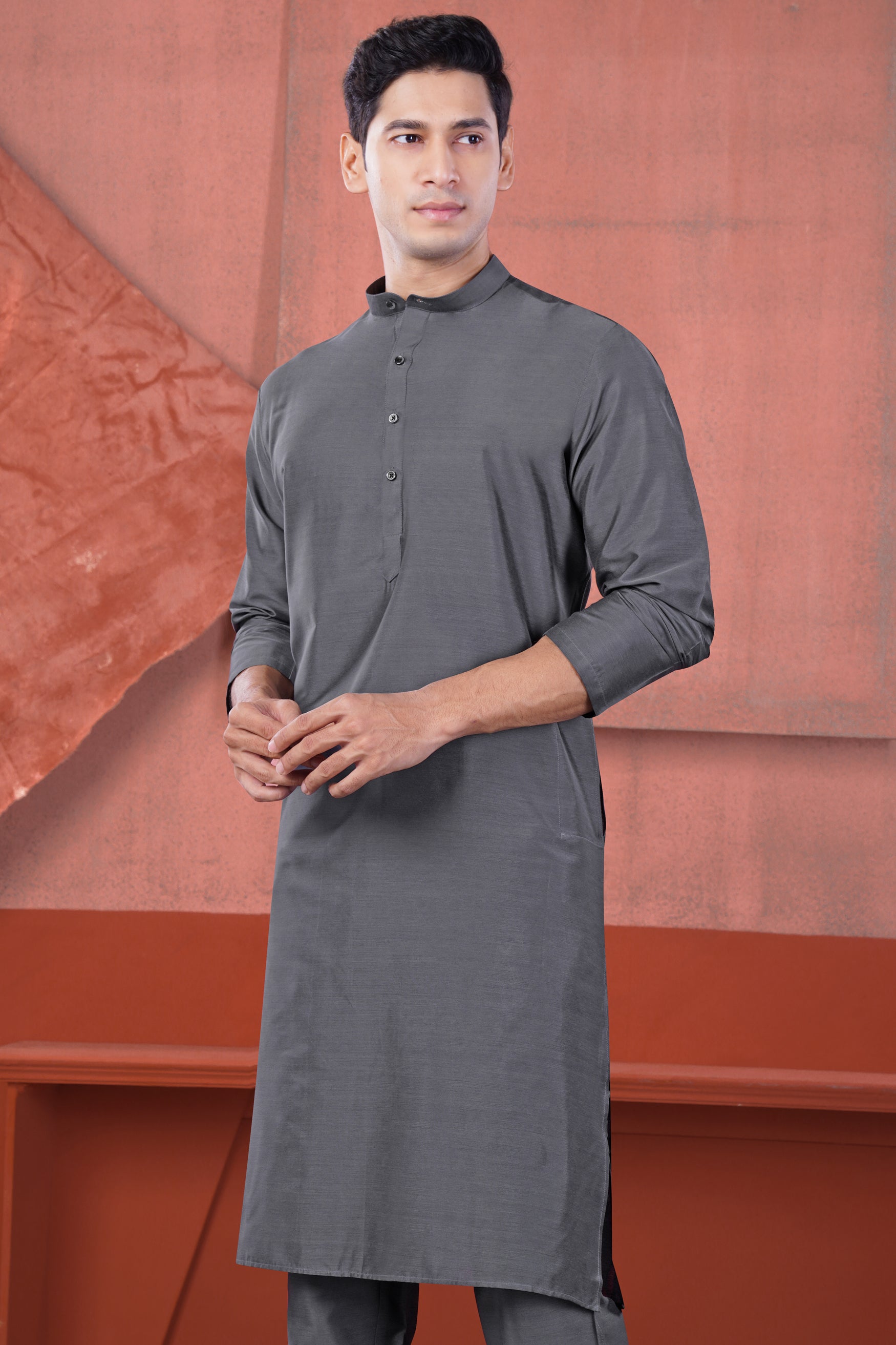 Fuscous Gray Subtle Sheen Viscose Kurta