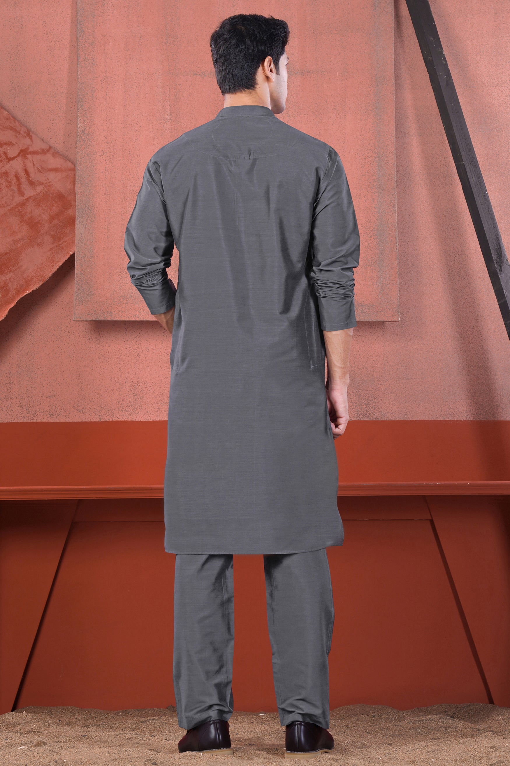 Fuscous Gray Subtle Sheen Viscose Kurta