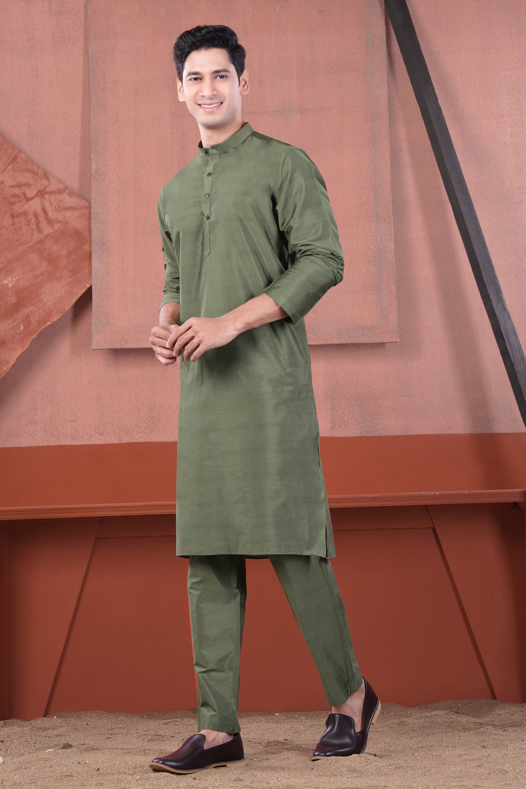 Siam Green Subtle Sheen Viscose Kurta