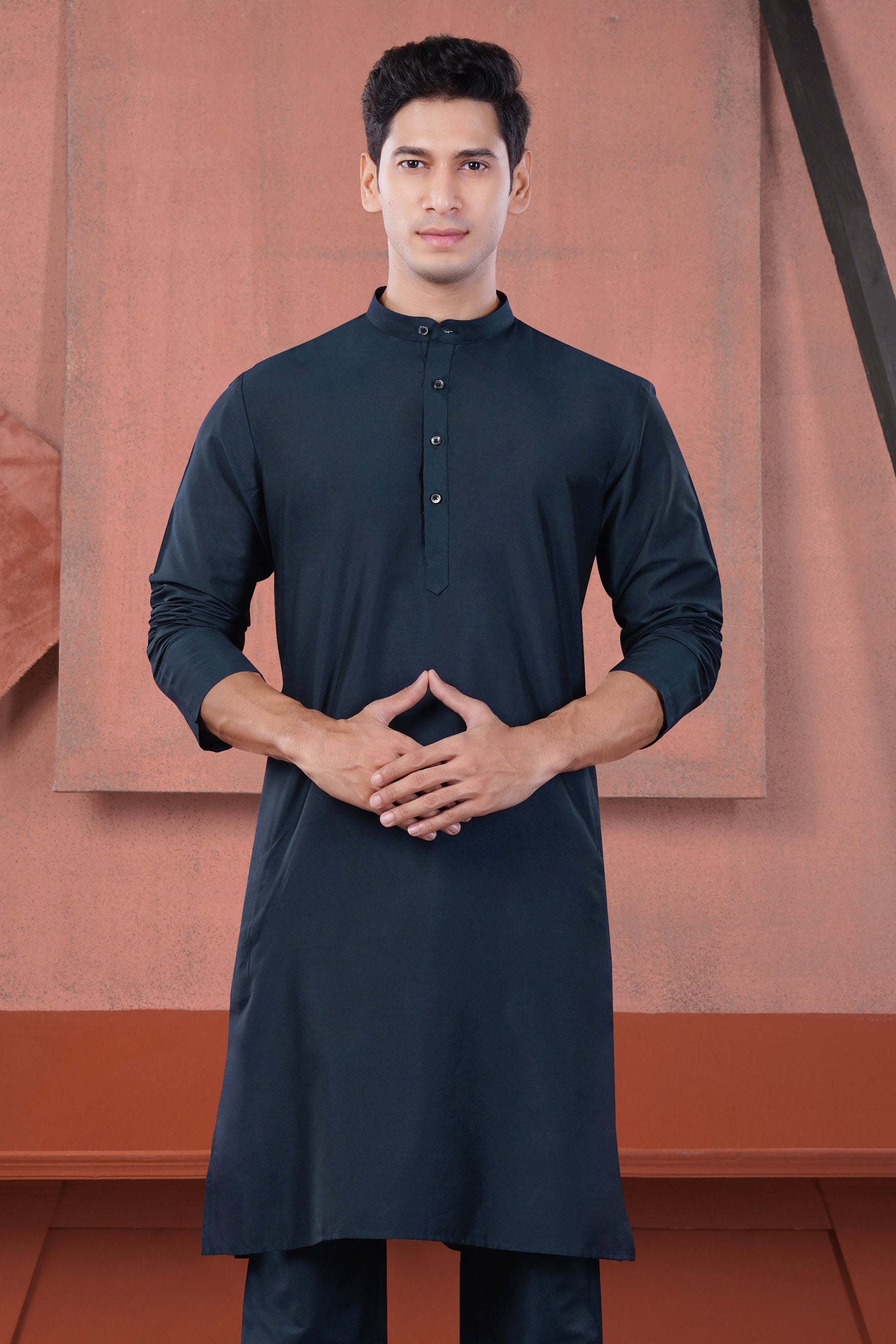 Ebony Clay Blue Subtle Sheen Viscose Kurta