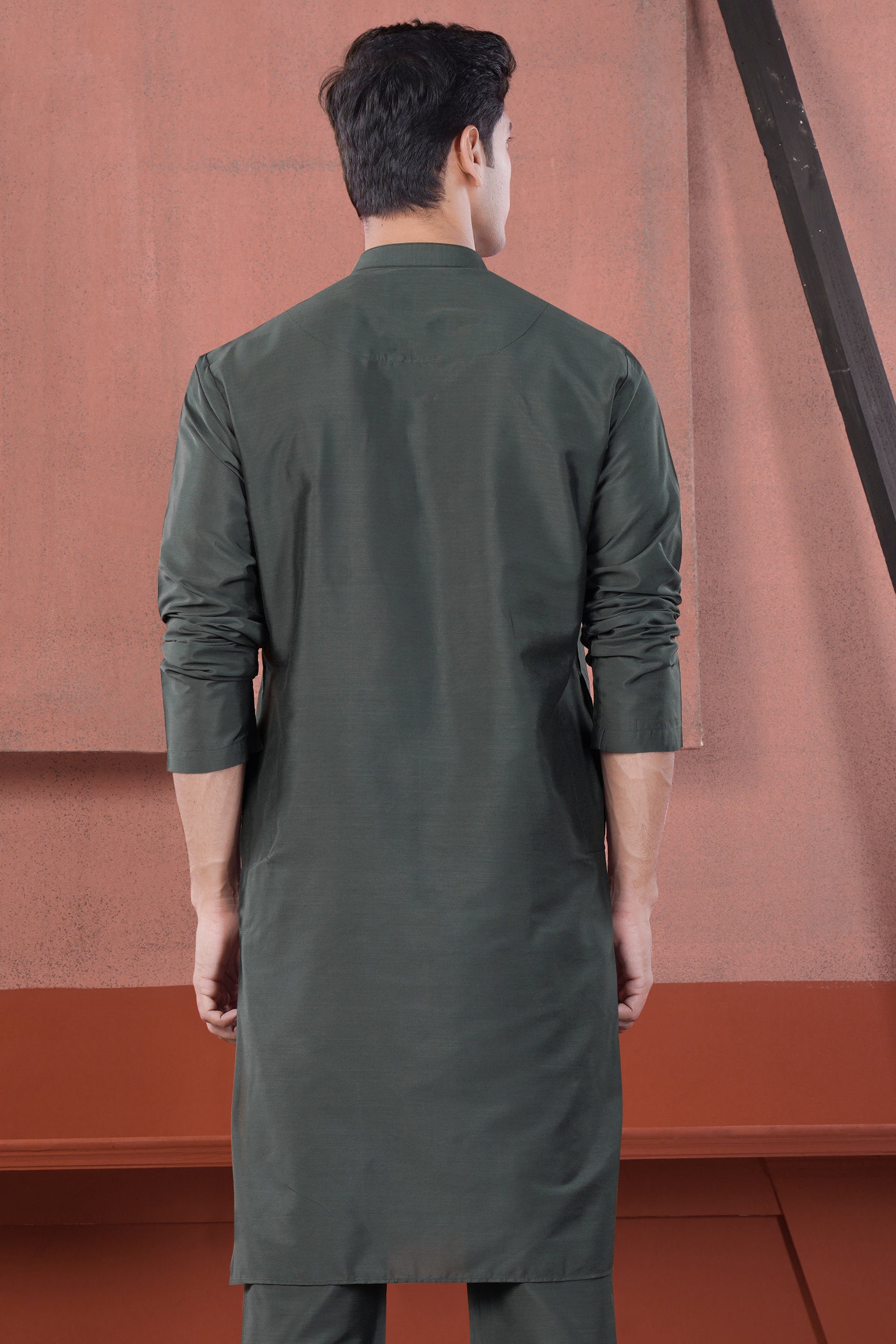 Gravel Green Subtle Sheen Viscose Kurta